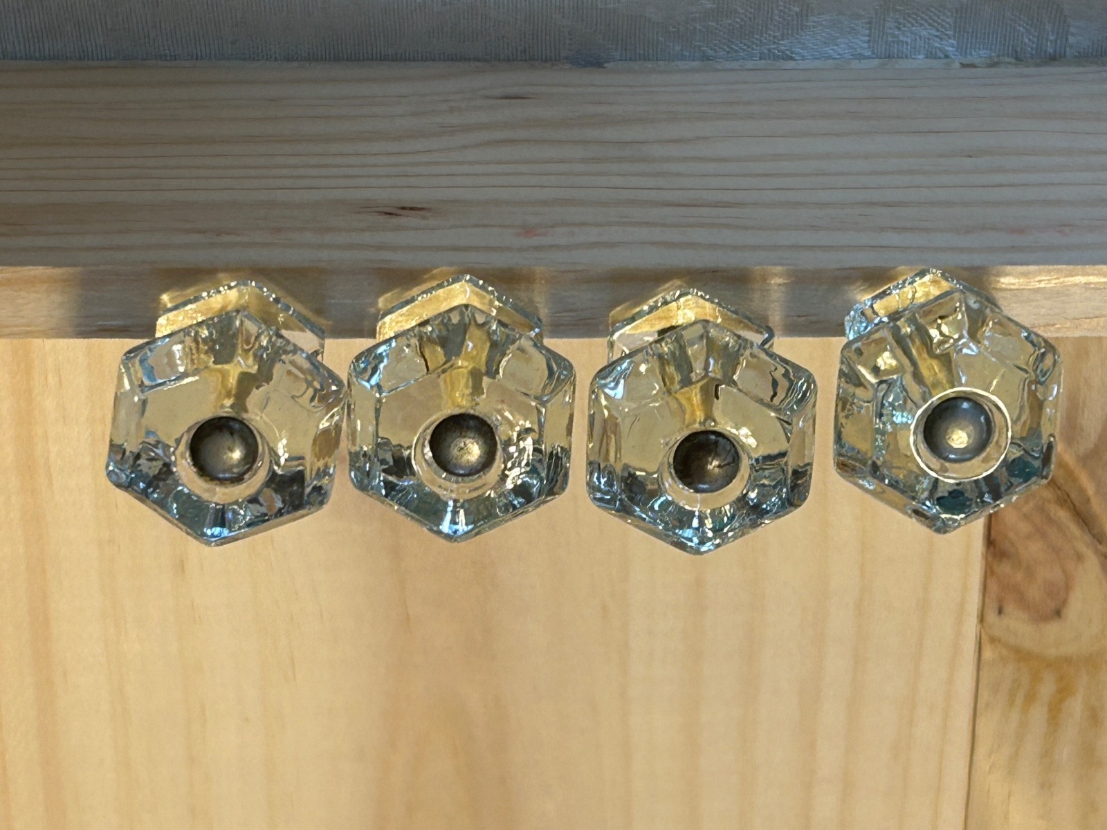SET 3 + 1 1.125″L X 1.125W Antique Glass Drawer Pulls Knobs Hexagon 1920s