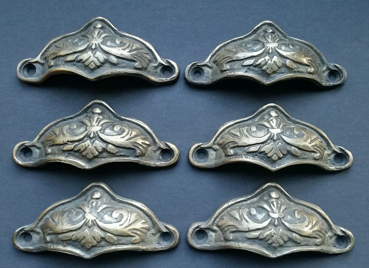 6 Brass Antique Style Victorian Swag Apothecary Cabinet Drawer Handles Pull #A10