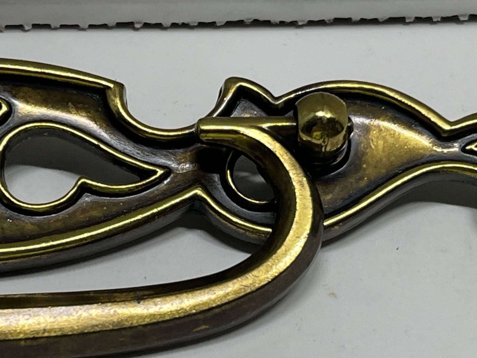 Vintage NOS KBC Heavy Antique Brass Ornate Scrollwork Drop Bail Pull