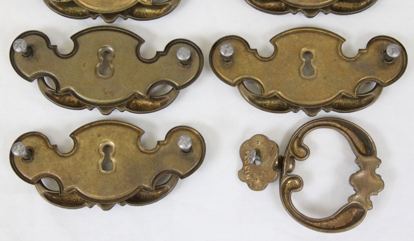 Lot Of 7 +1 Keeler Brass Co KBC Drawer Handles Pulls Chippendale Batwing Keyhole