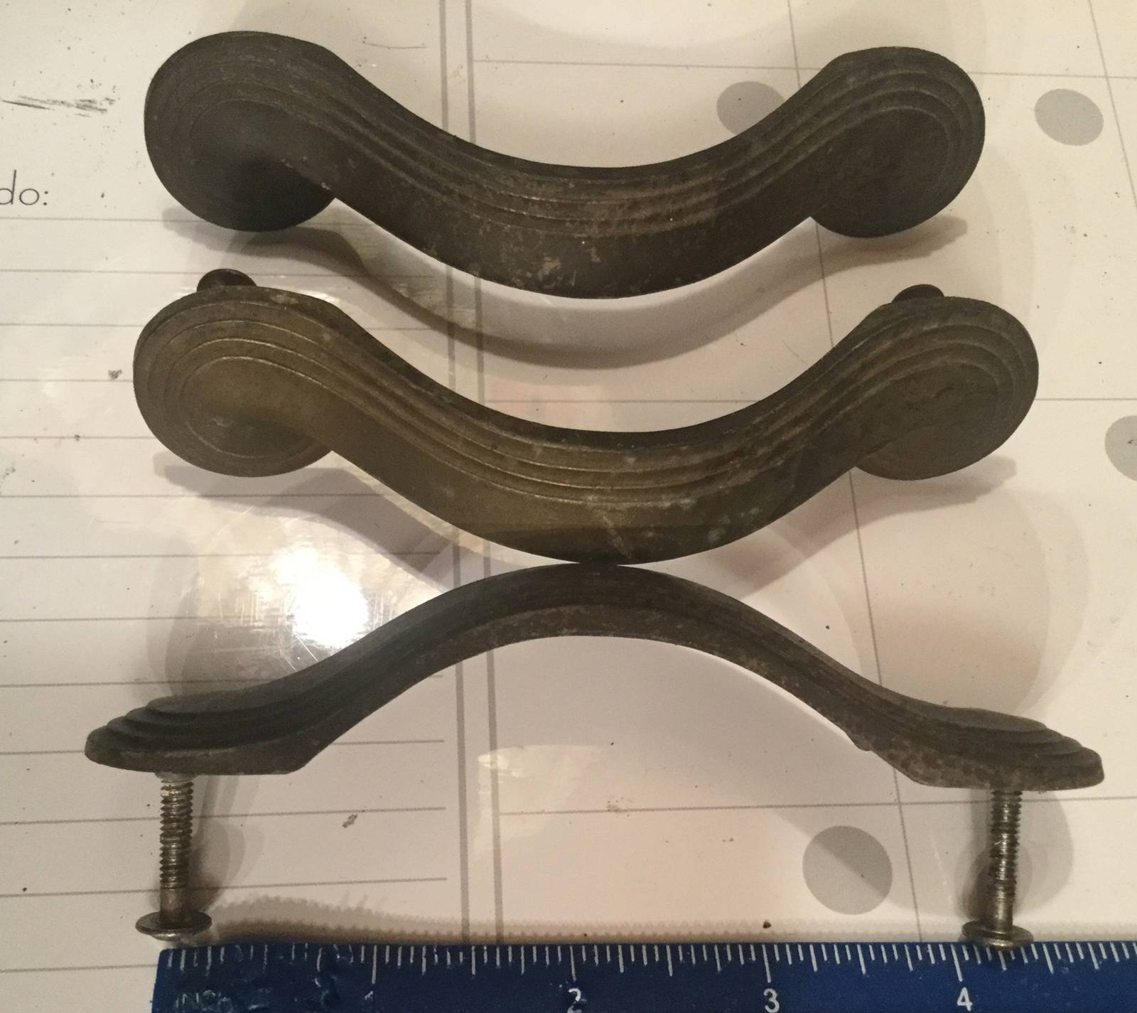 Lot 3 Art Deco Period 5” Draw Pulls Handles w/ Mount Holes 4.25” Apart 1920’s