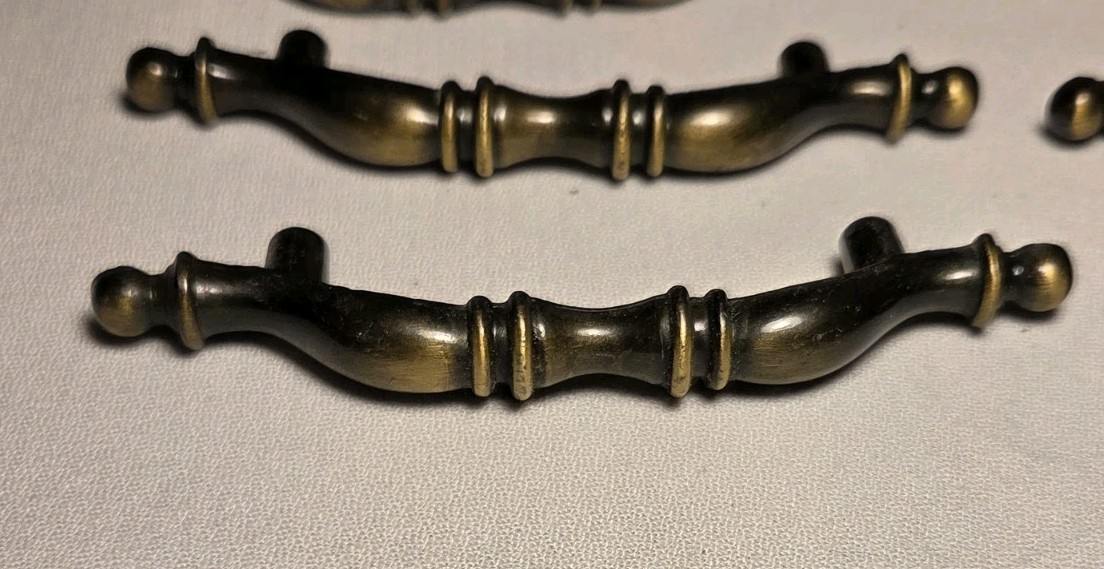 10 Colonial Drawer Pulls Handles Dark Brass 3″ Centers Vtg MCM
