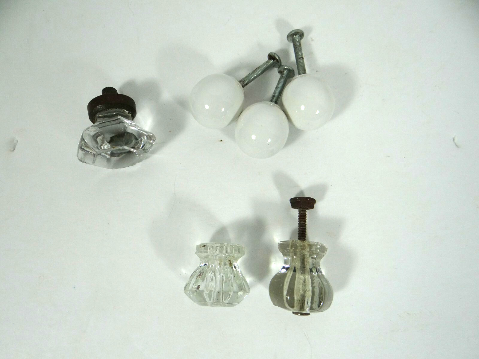 Mixed Lot Vintage Drawer Door Pulls 3 Glass 3 White Porcelain
