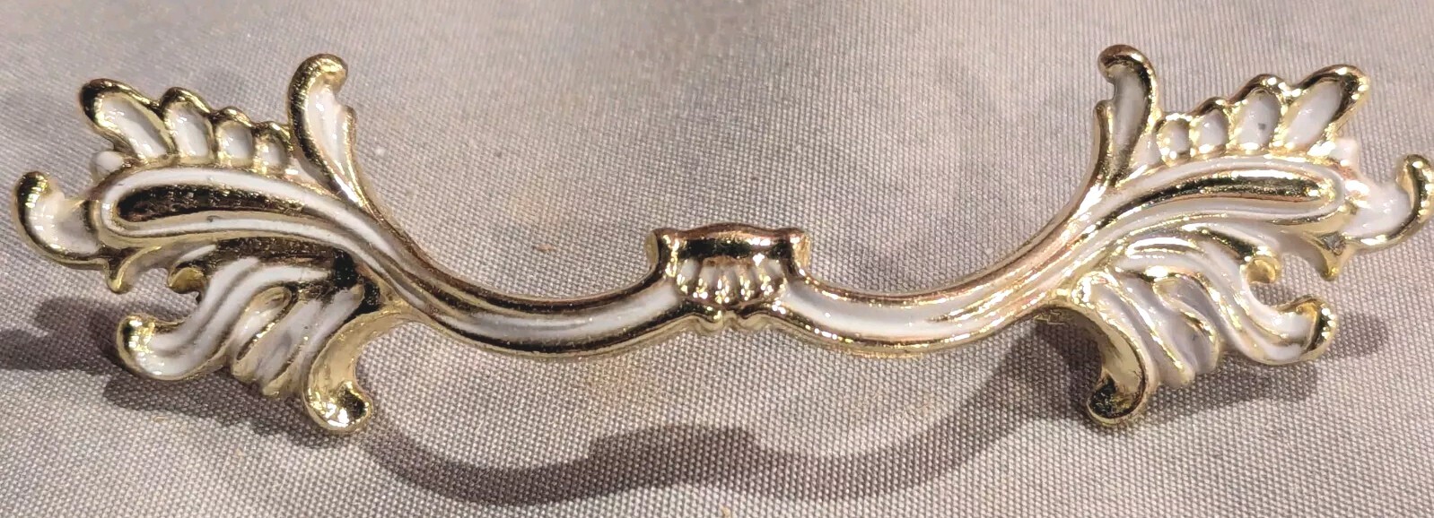 6 Vintage MCM Ajax Drawer Pulls Handles Scroll White Gold Ornate Hardware 990
