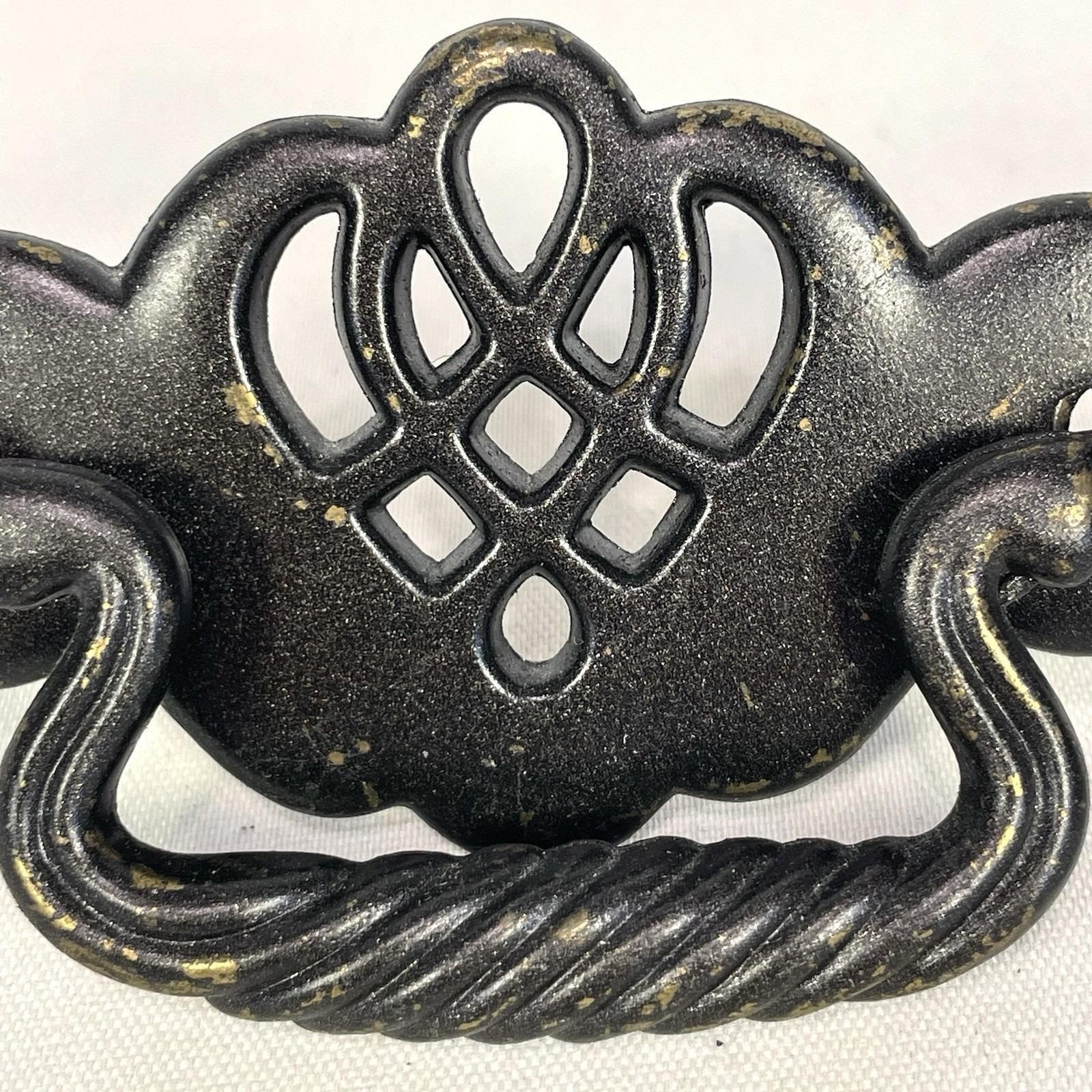 Vintage Black Brass Batwing Chippendale Drawer Bail Pull 2.5″ Center Handle