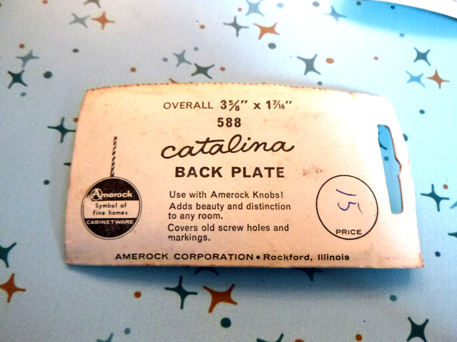6 NOS Vtg Mid Century Amerock Starburst Backplates Satin Copper Cabinet Hardware