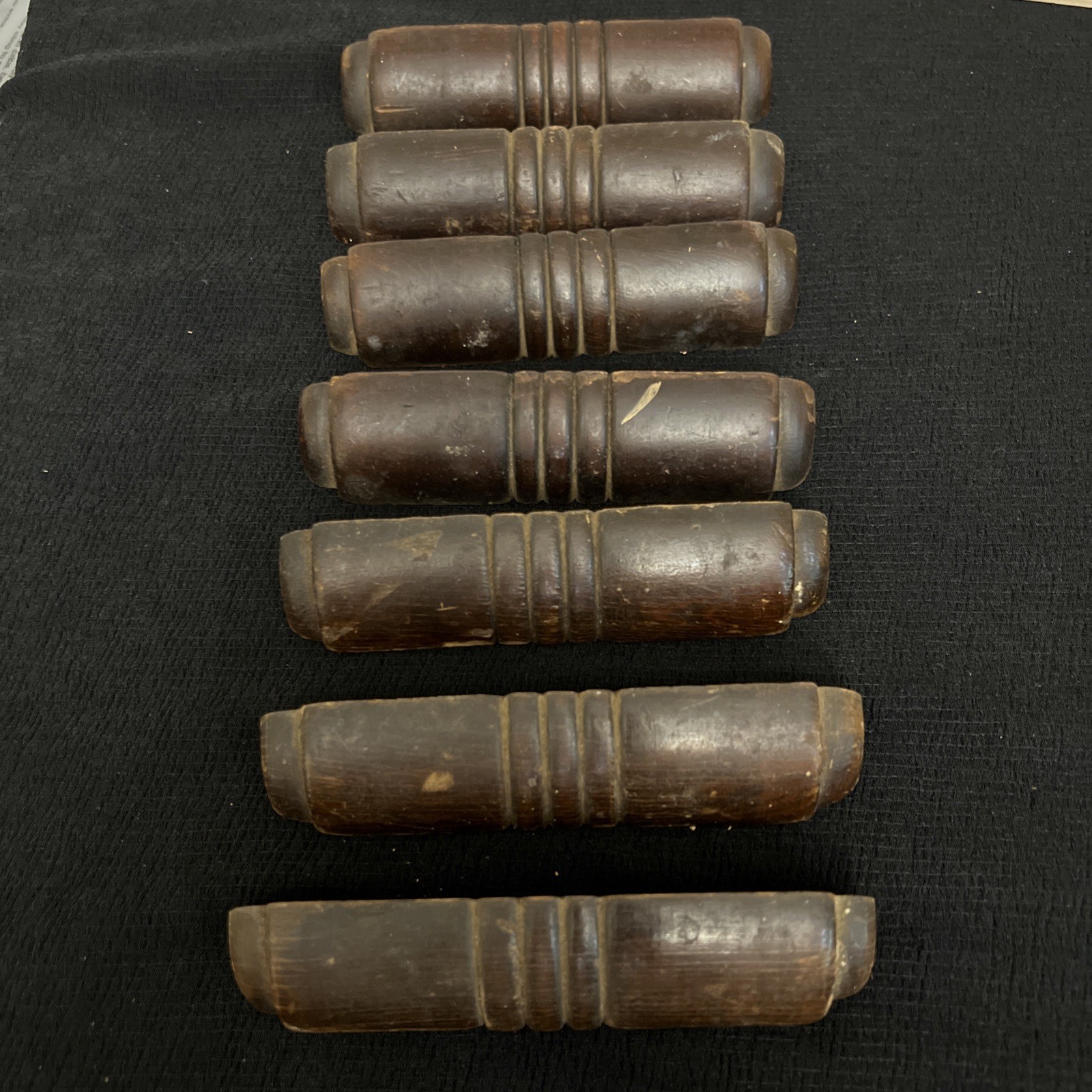 Set 7 Vintage Mid Century Modern Wood Cabinet Drawer Pull Handles
