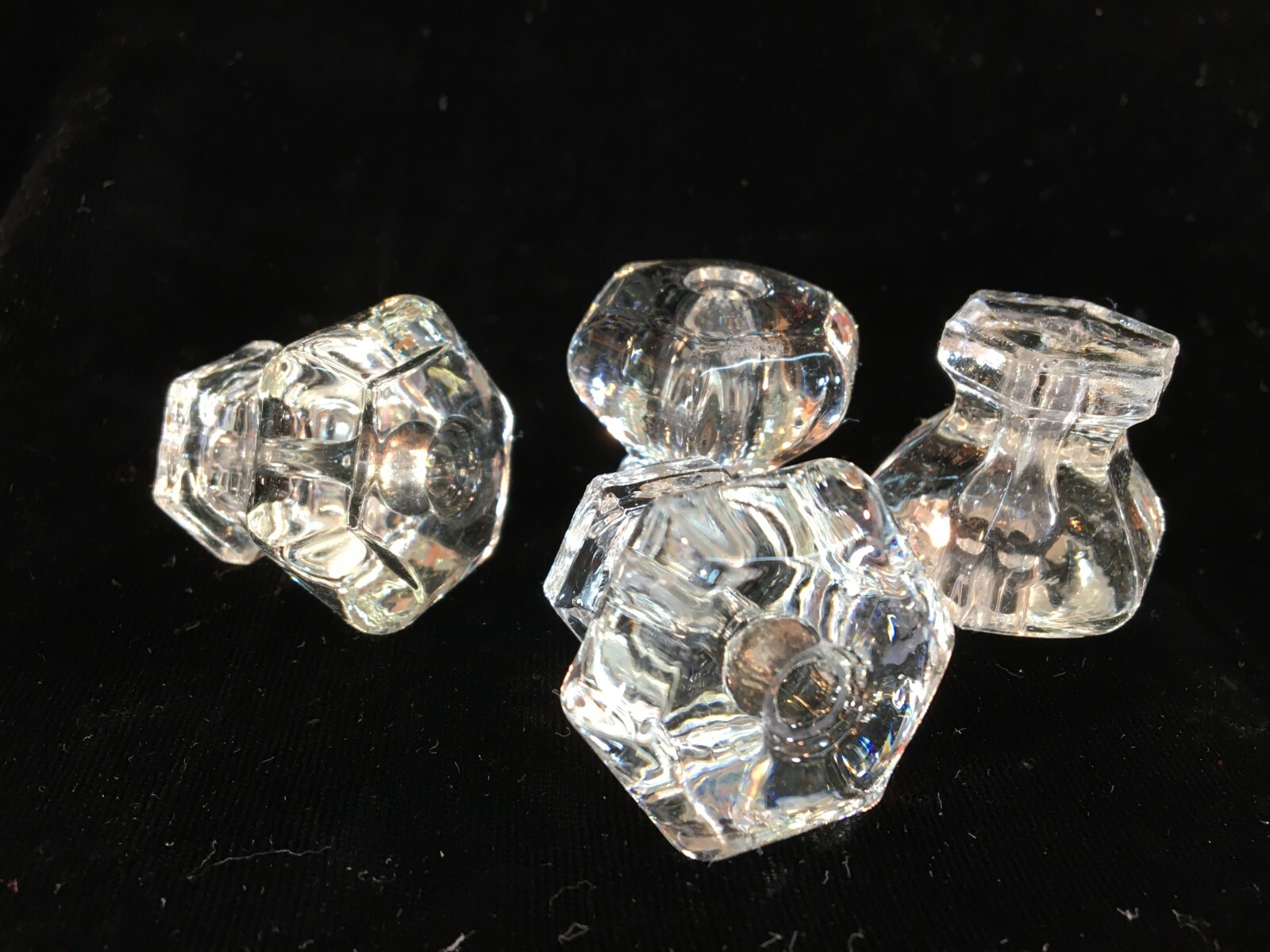Clear Depression Glass Pulls Hexagon Shaped Antique Style Set of 4
