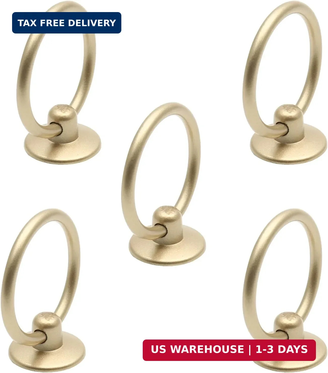 5Pcs Gold Ring Drawer Pulls, Brass Cabinet Ring Handles Drop Knobs Single Hole D