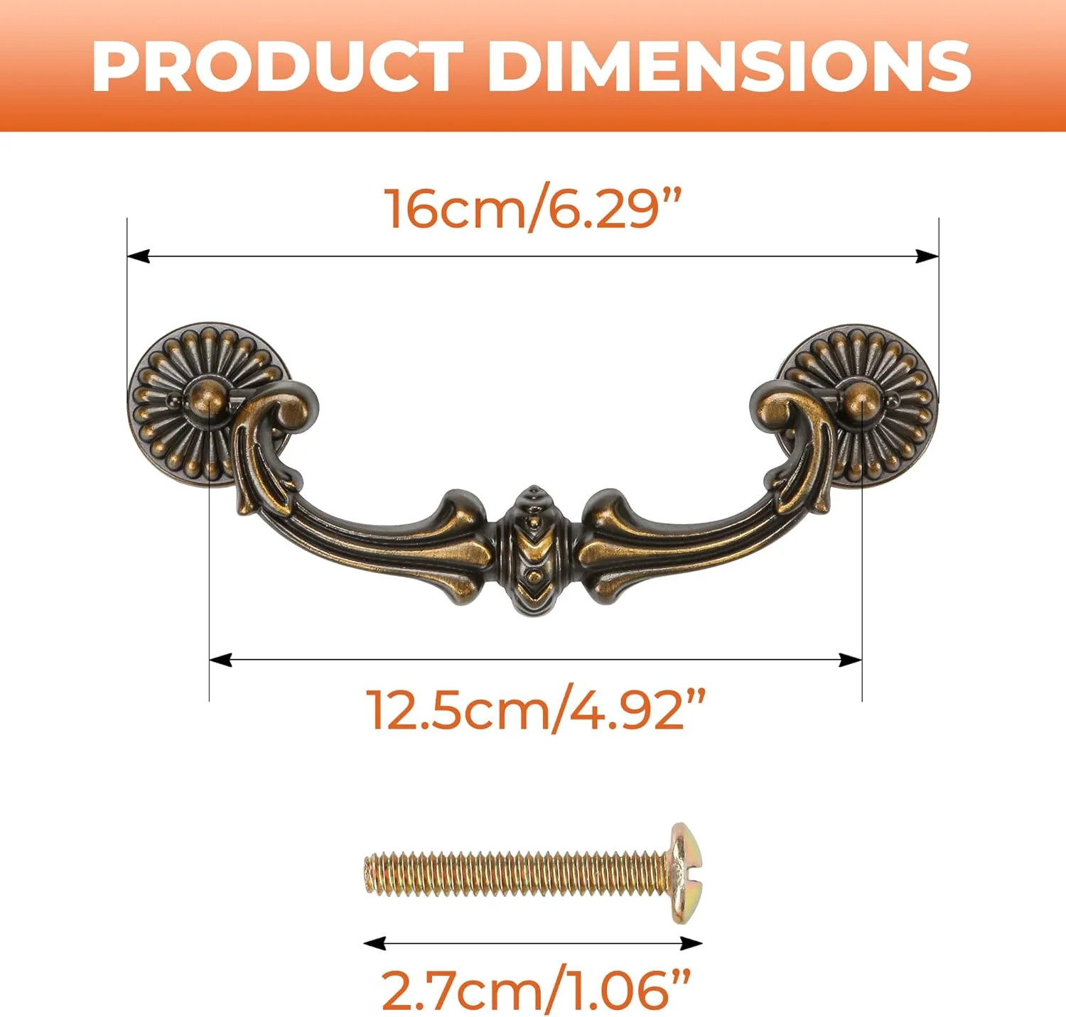 Antique Brass Drop Bail Pulls 5 Inch Hole Spacing – Vintage Handle for Dresser,