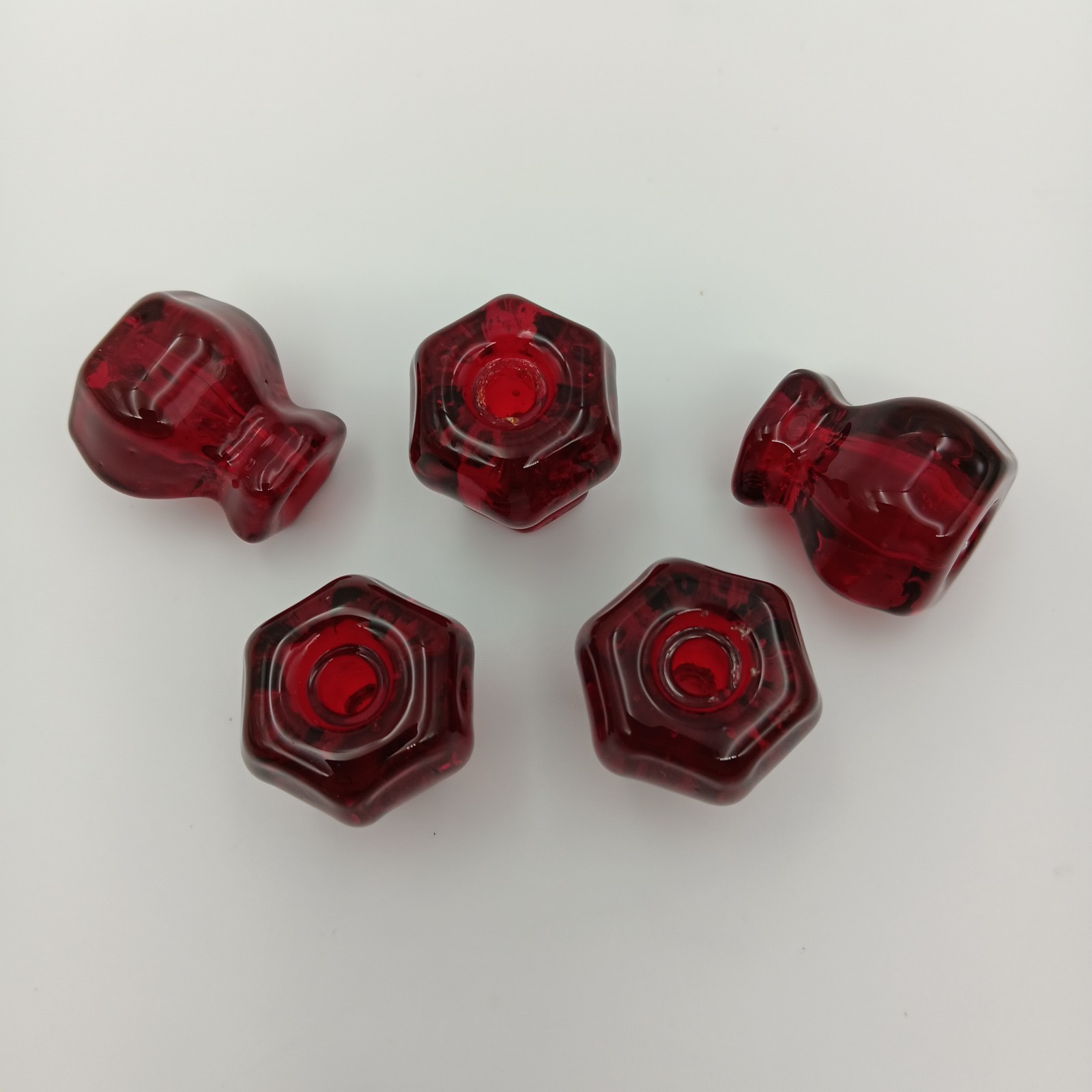 Set Of 5 Ruby Red Glass Drawer Pulls Cabinet Knobs Handles 1″ Wide Vintage Style