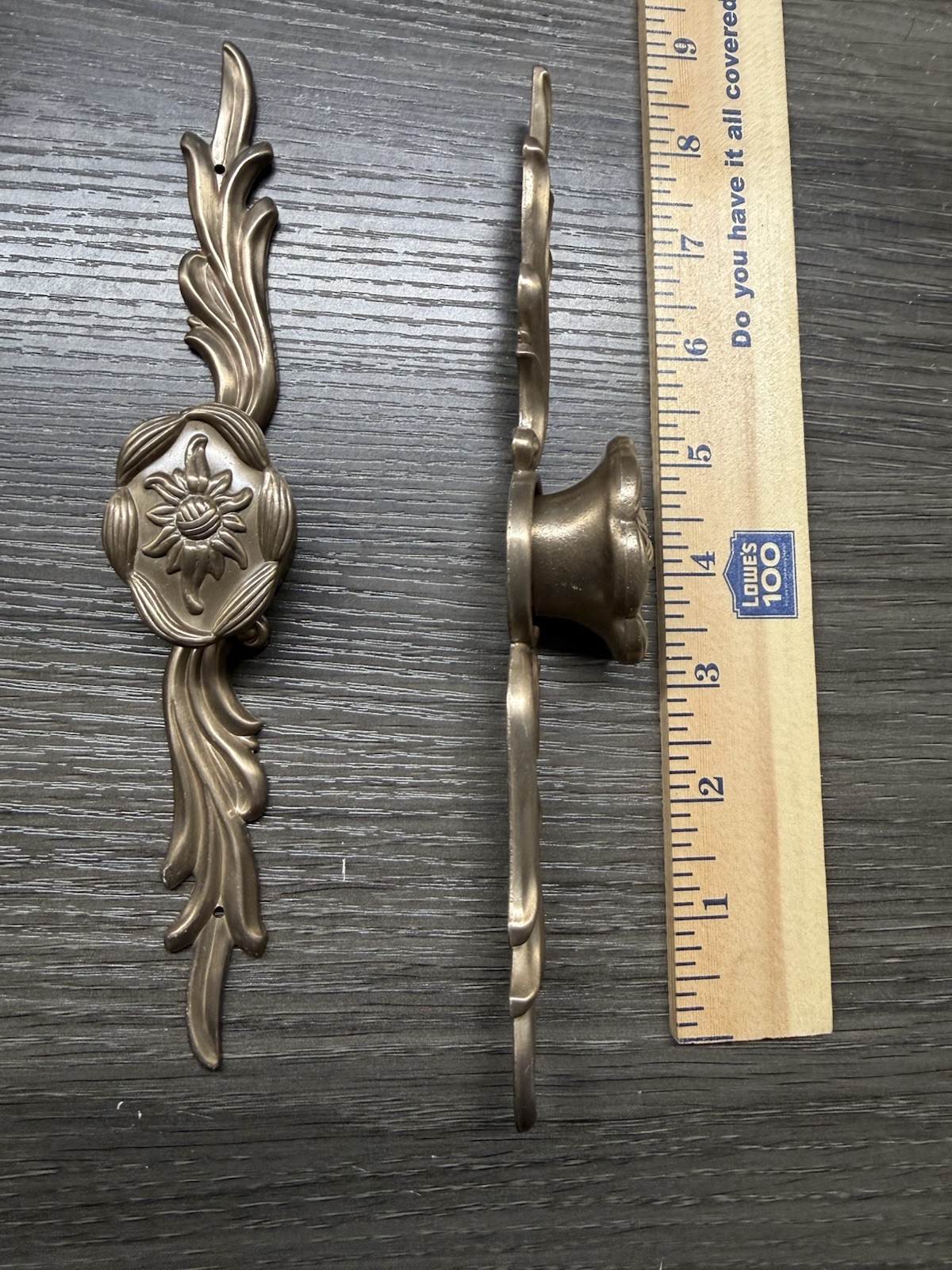 2 Vintage KBC Brass Cabinet Knobs w Backplate In Rose Spain Baroque Rococo (57)