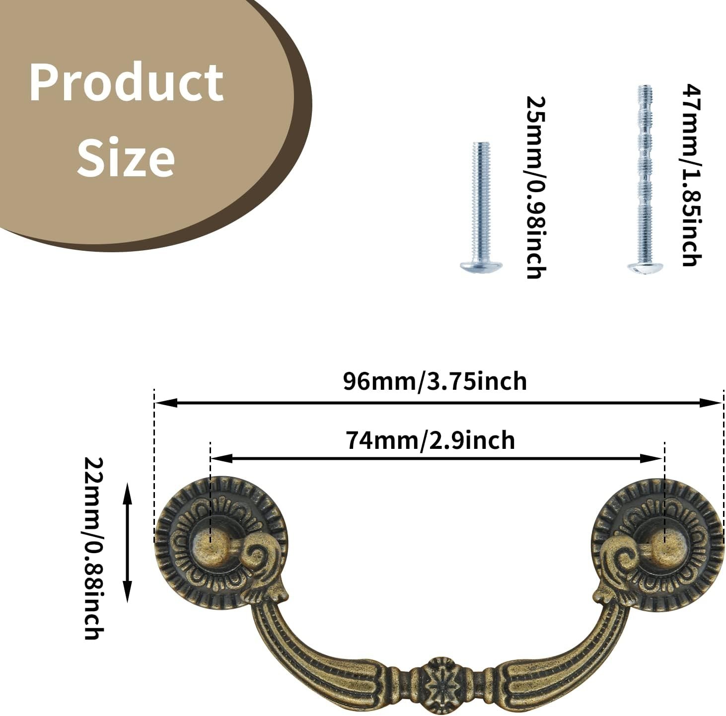 6PCS 3Inch Hole Centers Antique Bronze Drop Drawer Pulls, Bail Cabinet Pulls