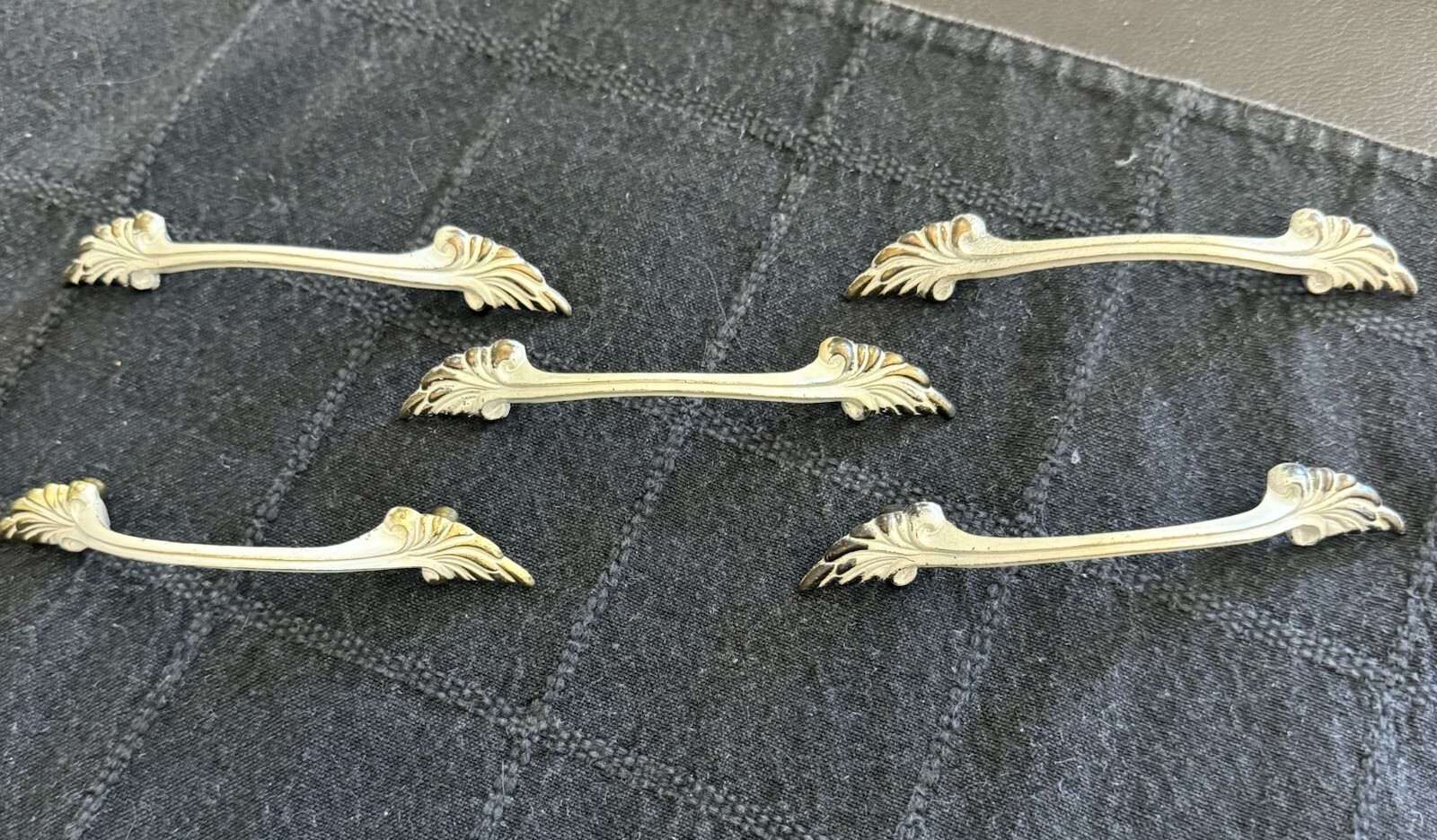Lot 5 VTG Brass Drawer Pull White French Provincial Leaf Handles