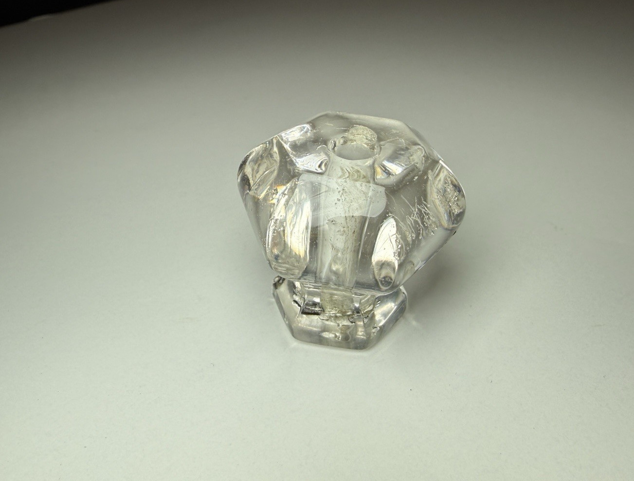 Vintage Clear Pressed Glass Drawer Cabinet Knob Hexagon Faceted Depression Style