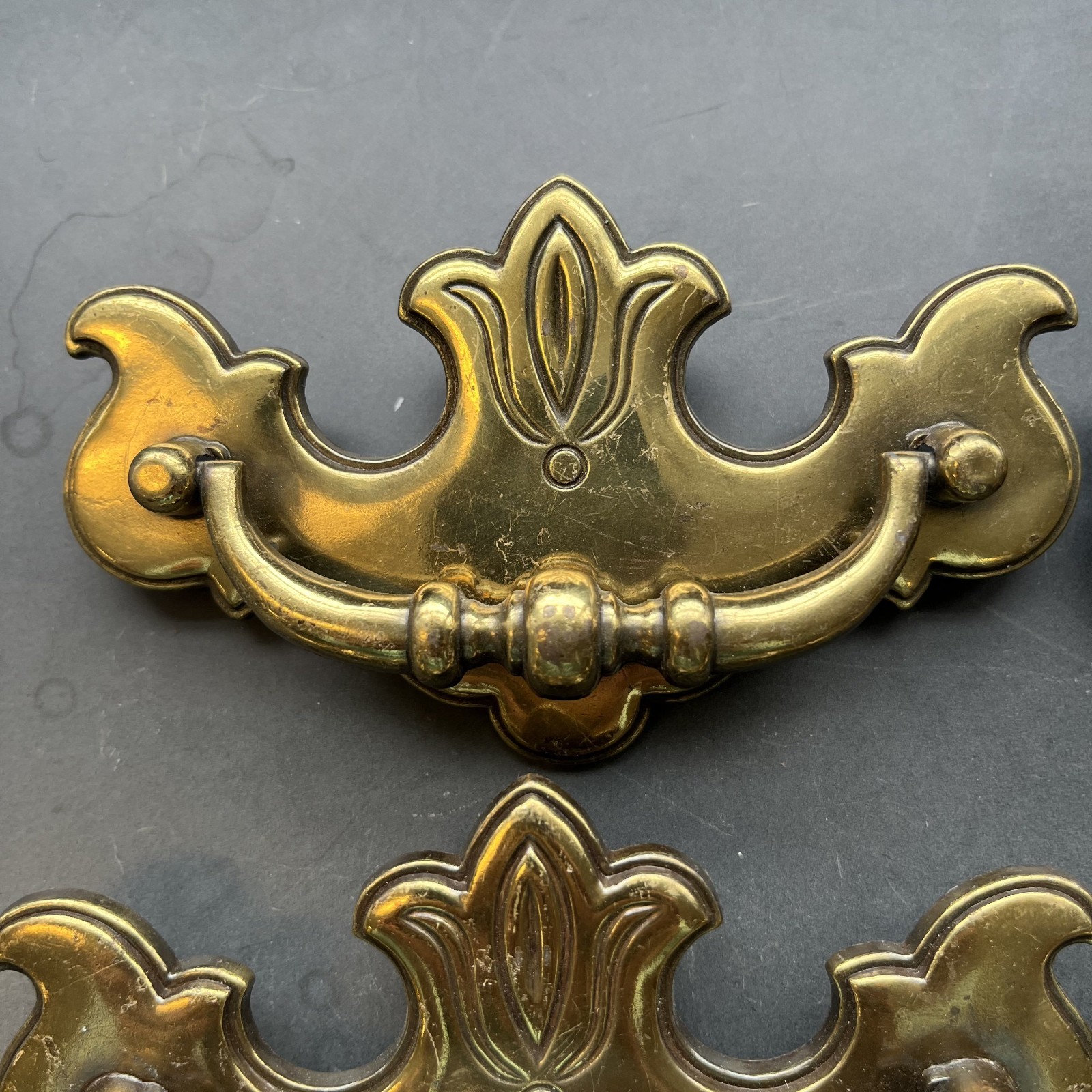 Set of 4 Vintage Brass Chippendale Batwing Drawer Pulls Bail Handles with Screws
