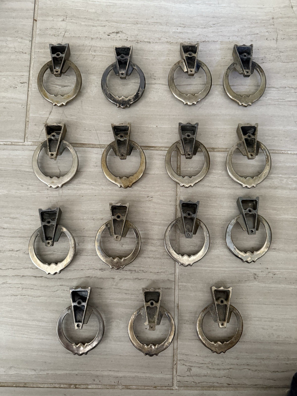 Set of 15 Vintage 1967 Keeler (or Amerock) Ring Bail Drawer Pulls D207,257