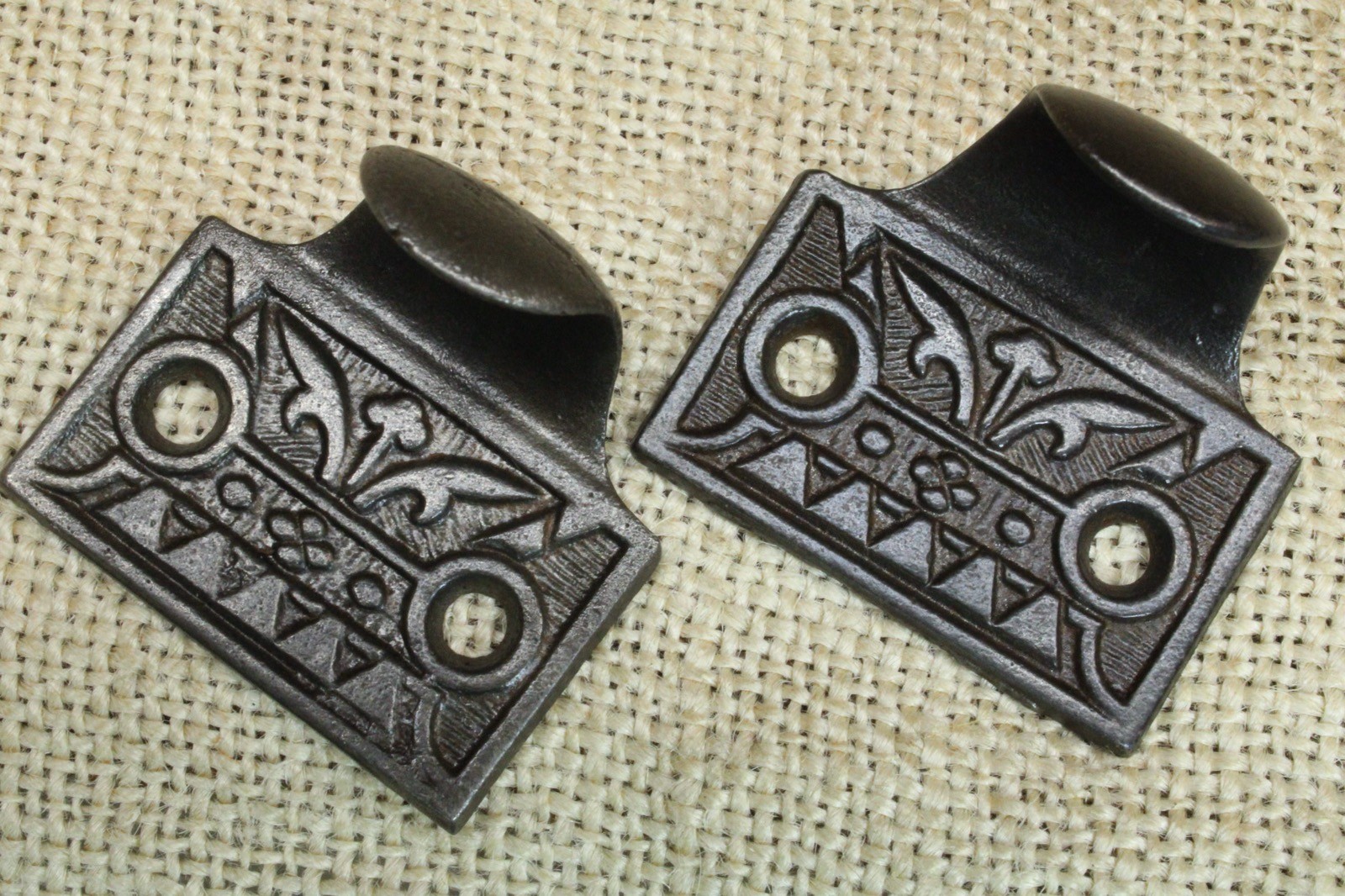 2 Old Window Sash Lifts Pulls Restored Iron Eastlake Geometric Flower Floral