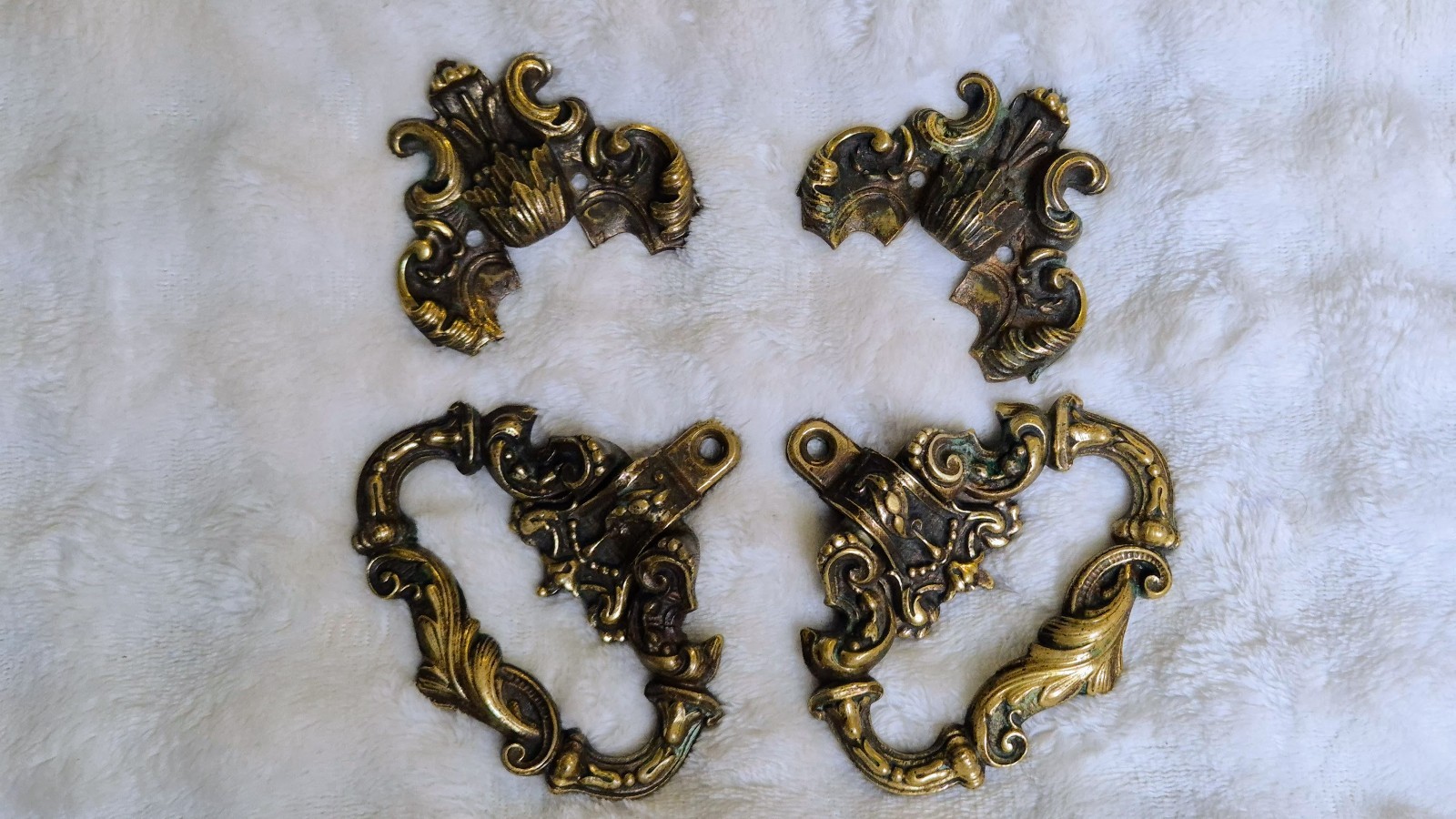 Antique French Rococo Bronze Drawer Pulls Ornate Furniture Handles Pair