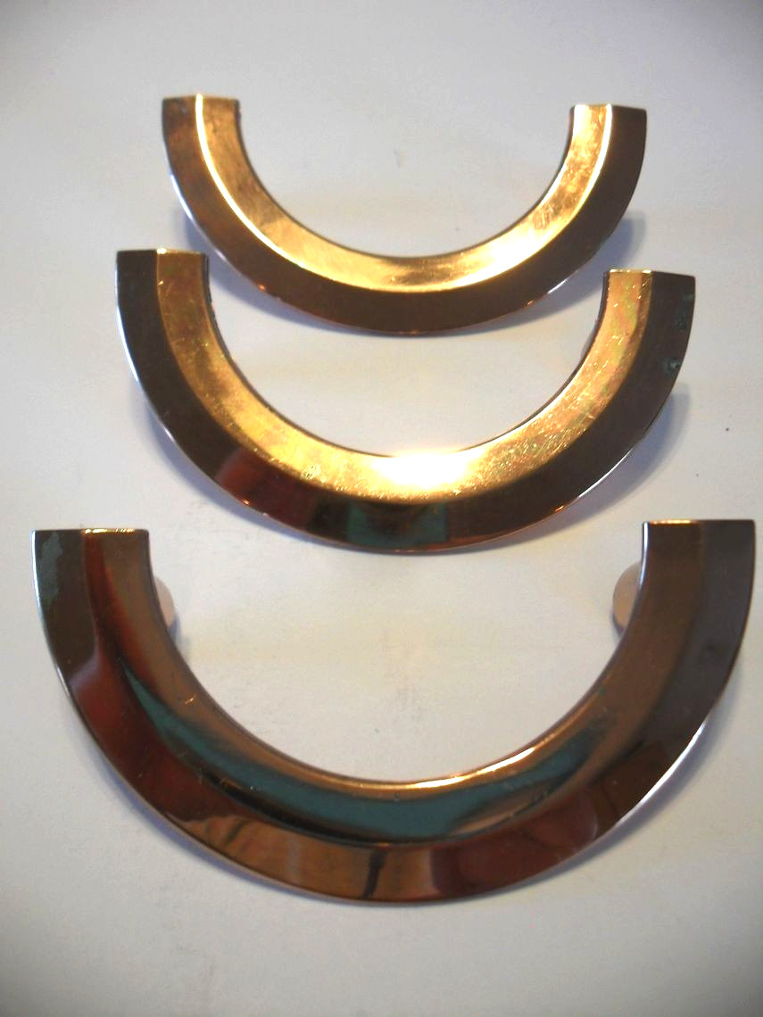 Three Vintage Copper Curved Drawer Pulls Smile Shaped Cabinet Door Handles Ajax