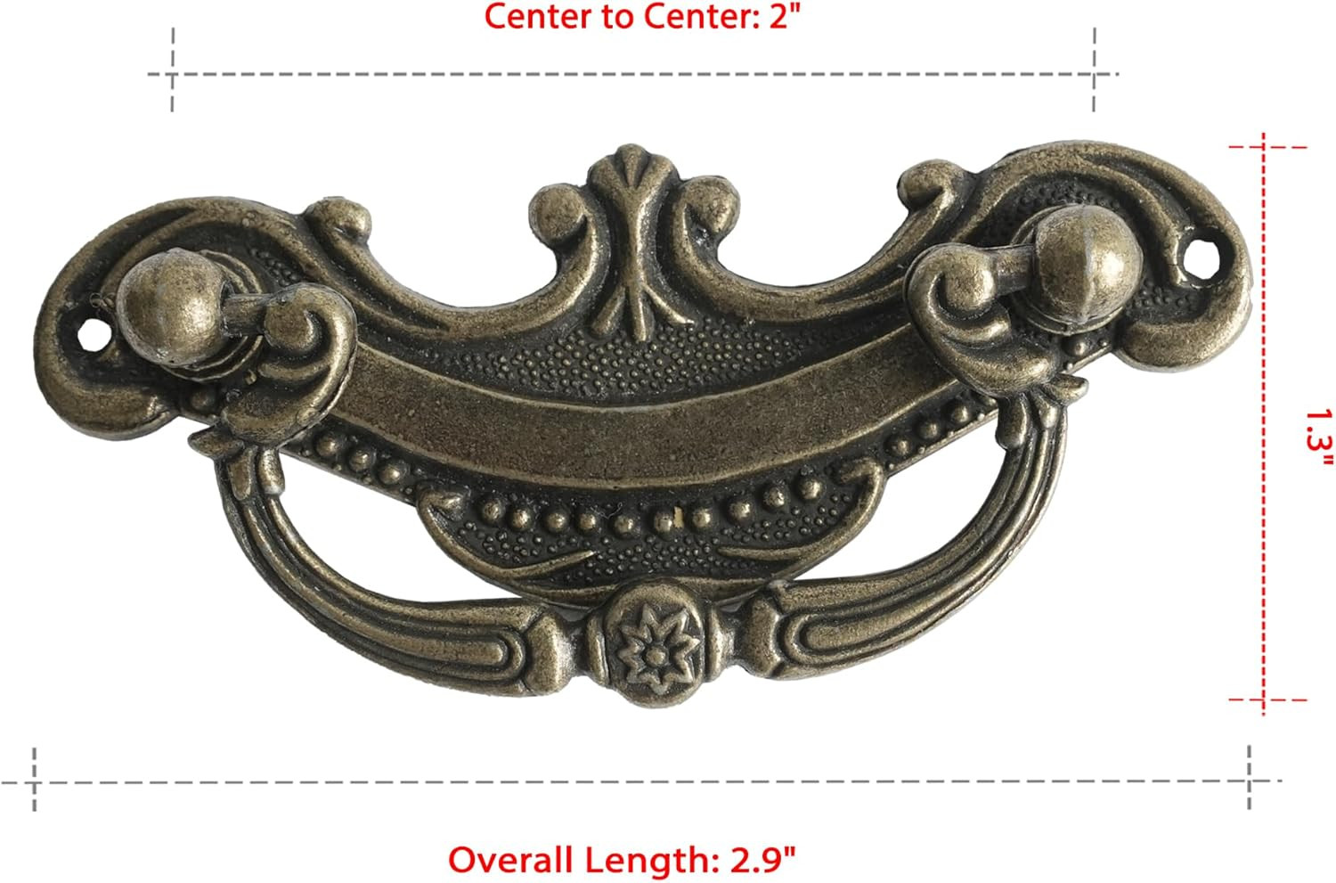 8 Pack Antique Bronze Baroque Style Drop Bail Drawer Pulls, 2 Inch Hole Center