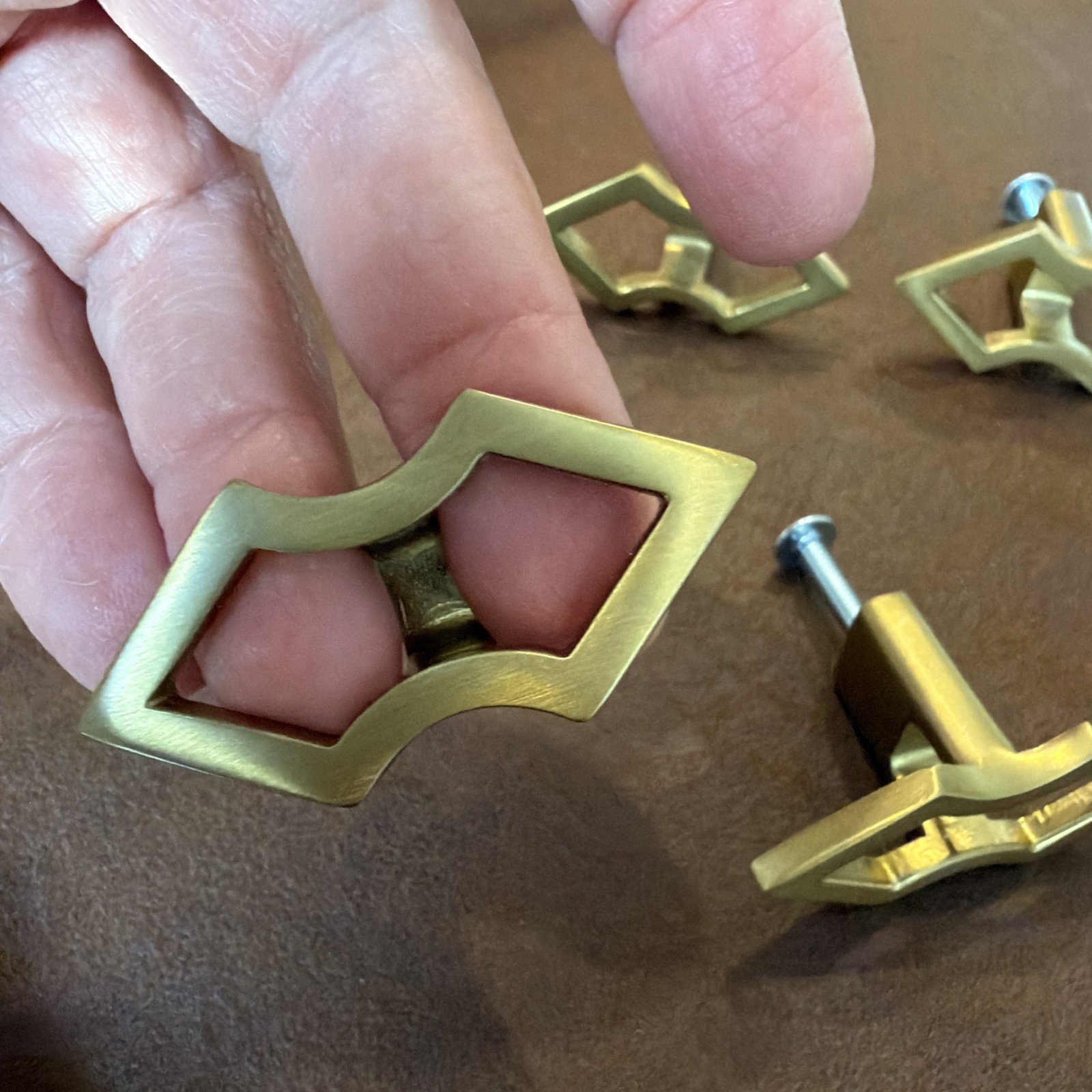 Vintage Set of 6 Solid Brass Geometric Cabinet Drawer Pulls MCM