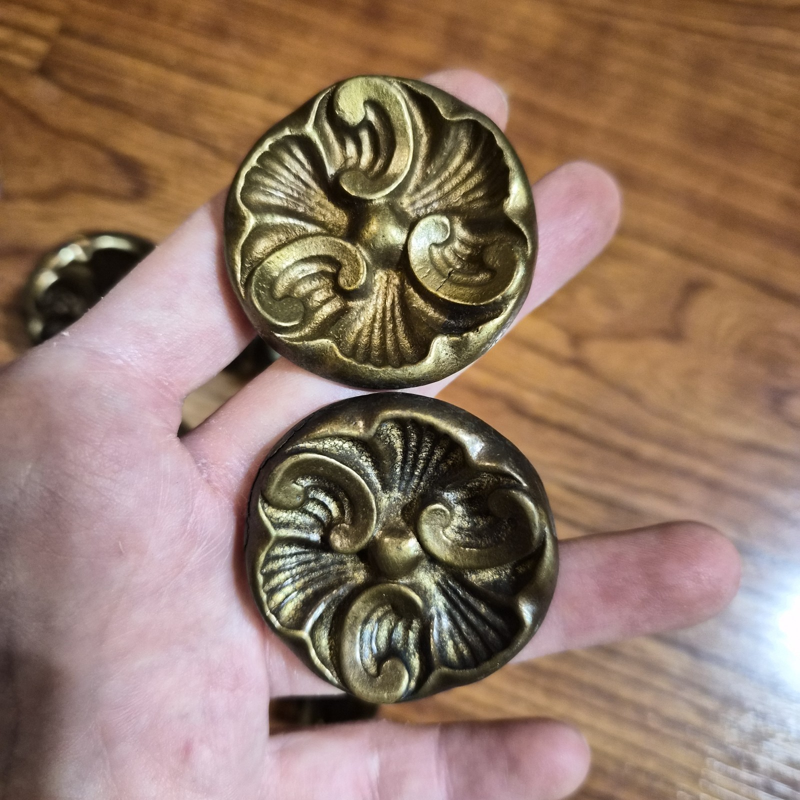 7 Vintage/Antique Large French Provincial Knobs NOS Hard to find / Rare Brass