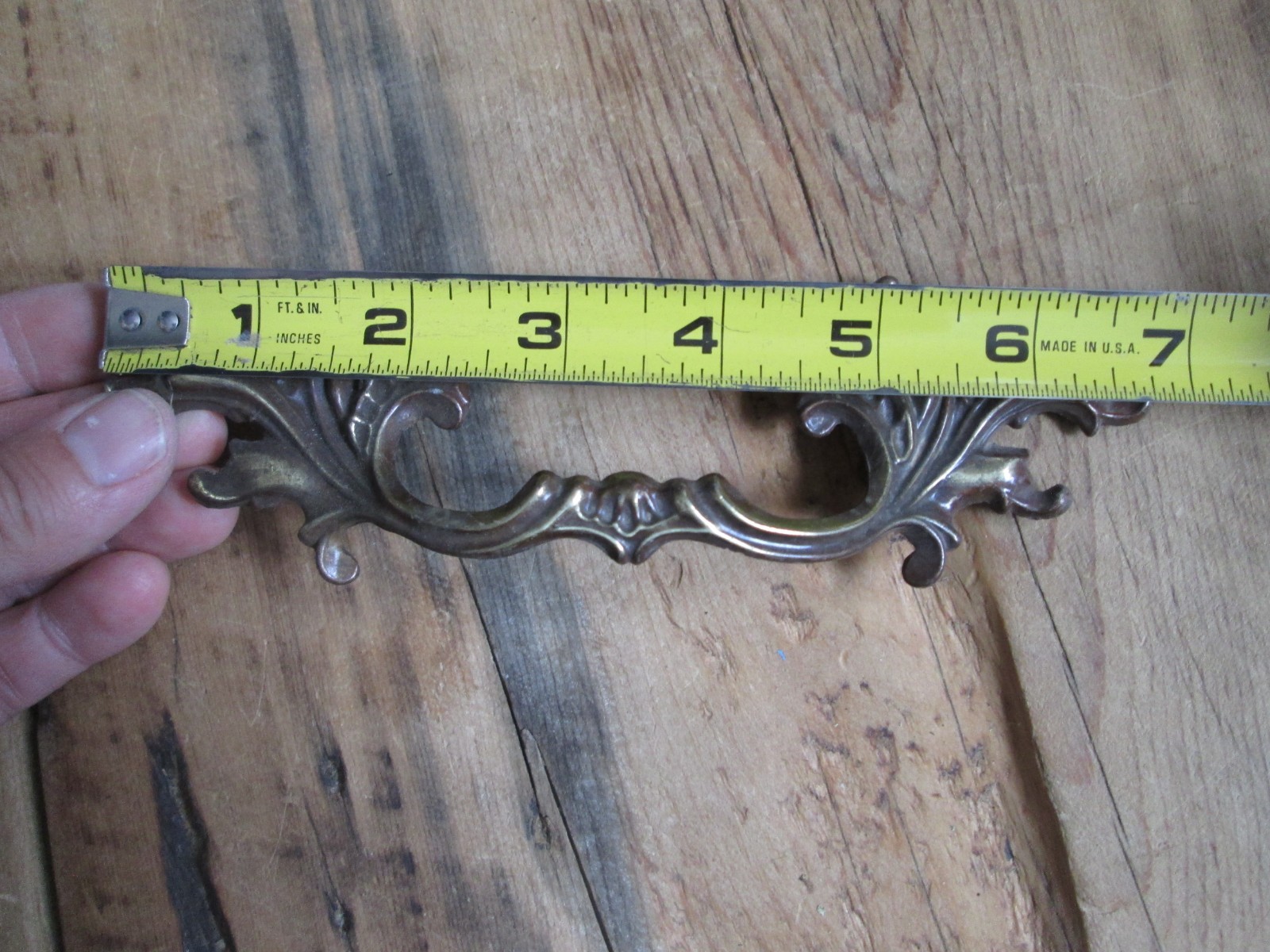 Vintage Art Nouveau Drawer Pull Brass Filigree Leaf French Provincial Single