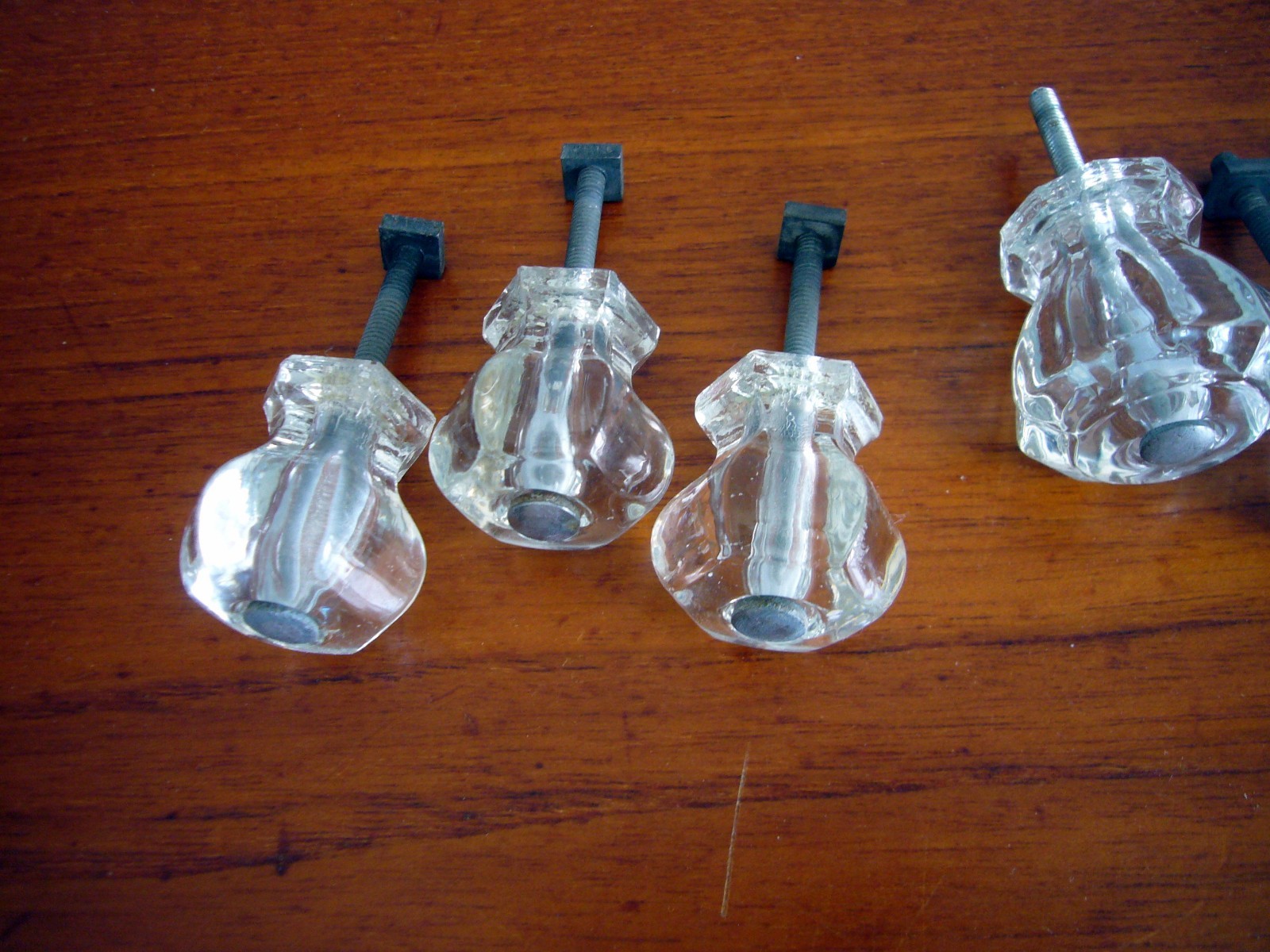 6 Vtg Depression Style mix Hexagon Flower Clear Glass Drawer Cabinet Knob Pulls