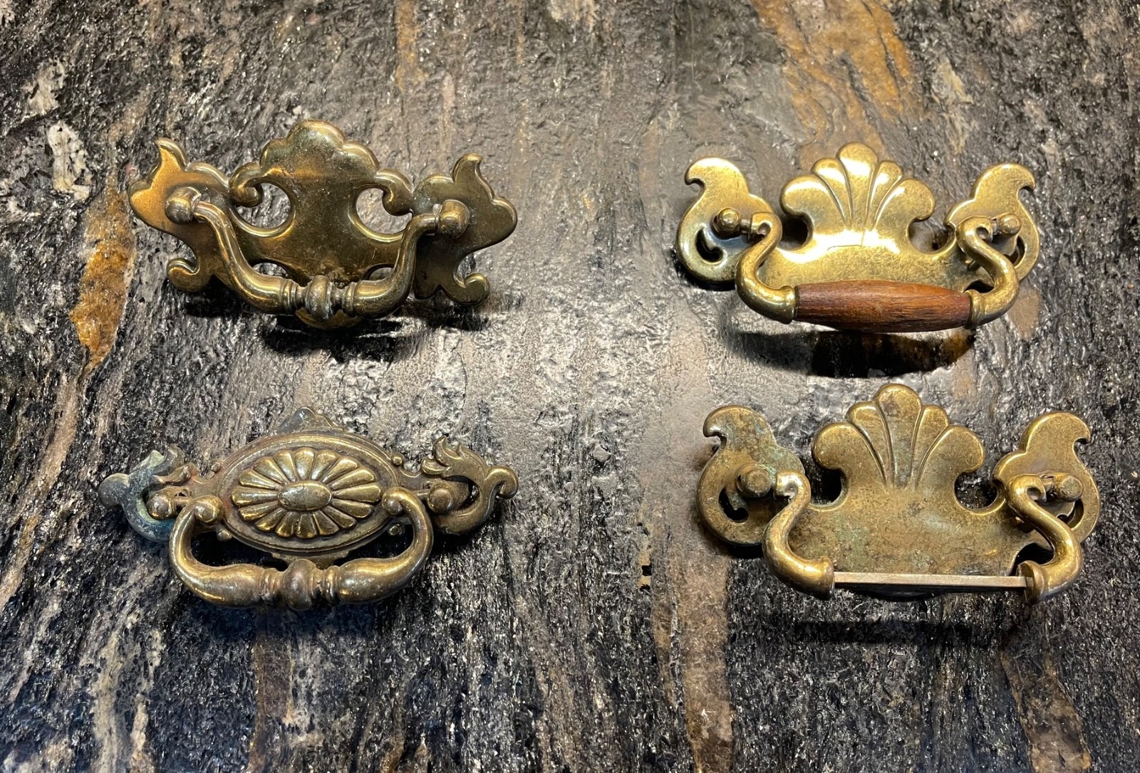 Antique Brass Furniture Pulls Misc Lot of 4 Batwing Chippendale Japanese
