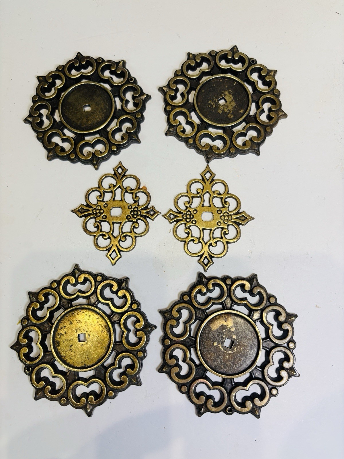 Vintage Drawer Pull Ornate Backplates Lot of 6 Brass
