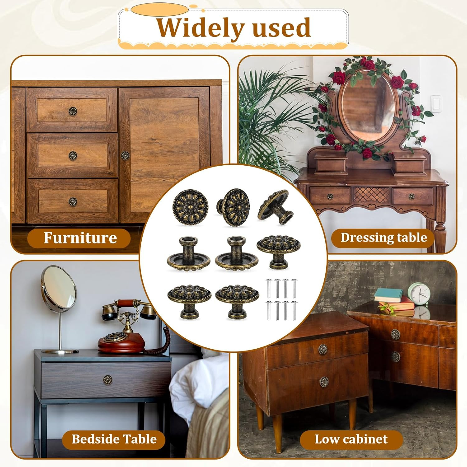 8 Pack Antique Brass Drawer Knobs, Vintage Dresser Drawers Knobs, Solid round Ca