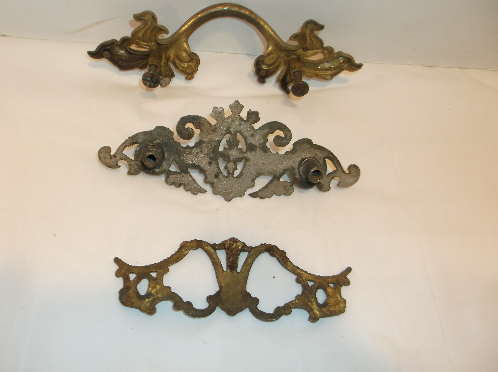 3 Antique Vintage Dresser Metal Back plates from Salvage Could be Cast?