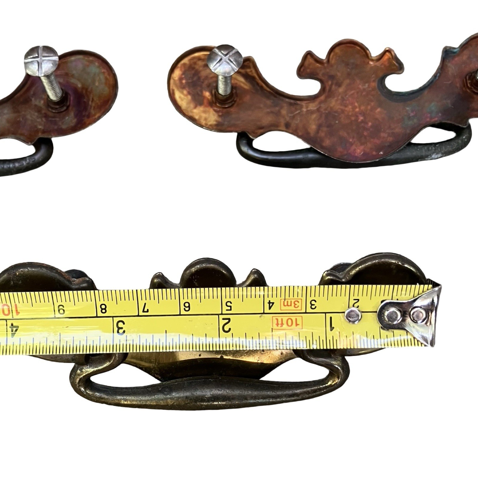 VTG Chippendale Bail Drop Drawer Pulls Batwing Brass-Metal Reclaimed Lot Of 5