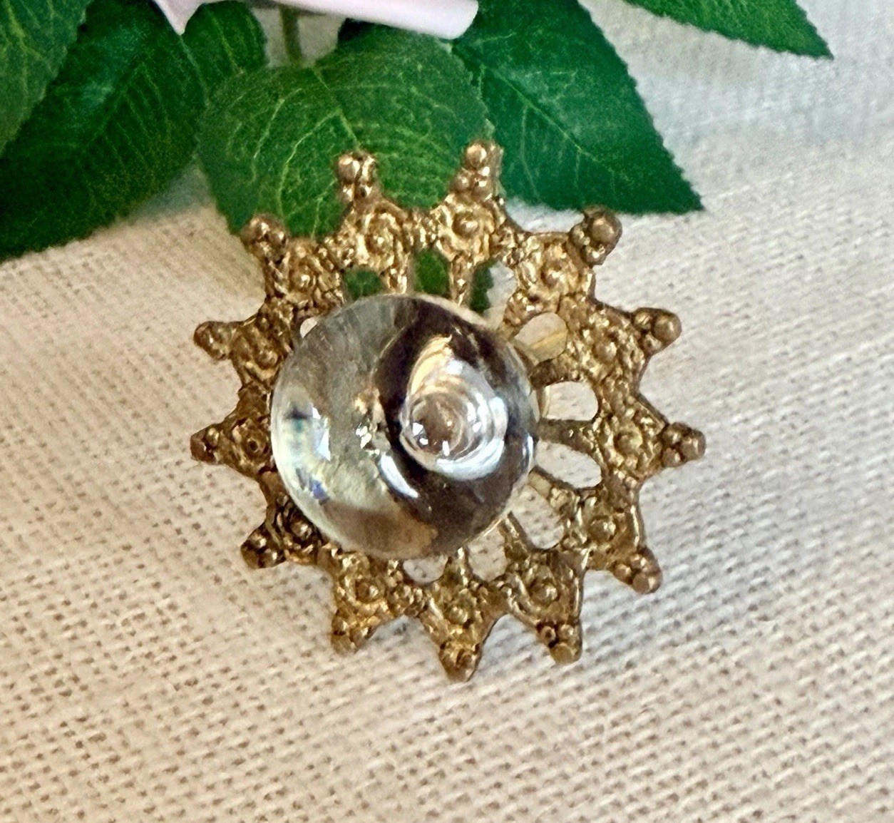 1 Antique Gold Clear Glass Ball Knob Drawer Pull Handle Cabinet Starburst Knob