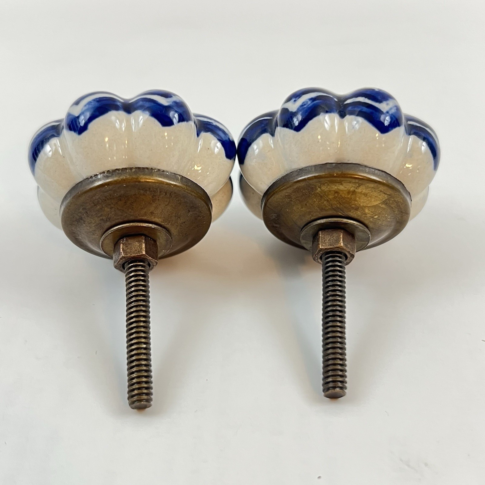 Ceramic Blue White Drawer Knobs Cabinet Pulls Lot Of 2 Decorative Star Pre-owned