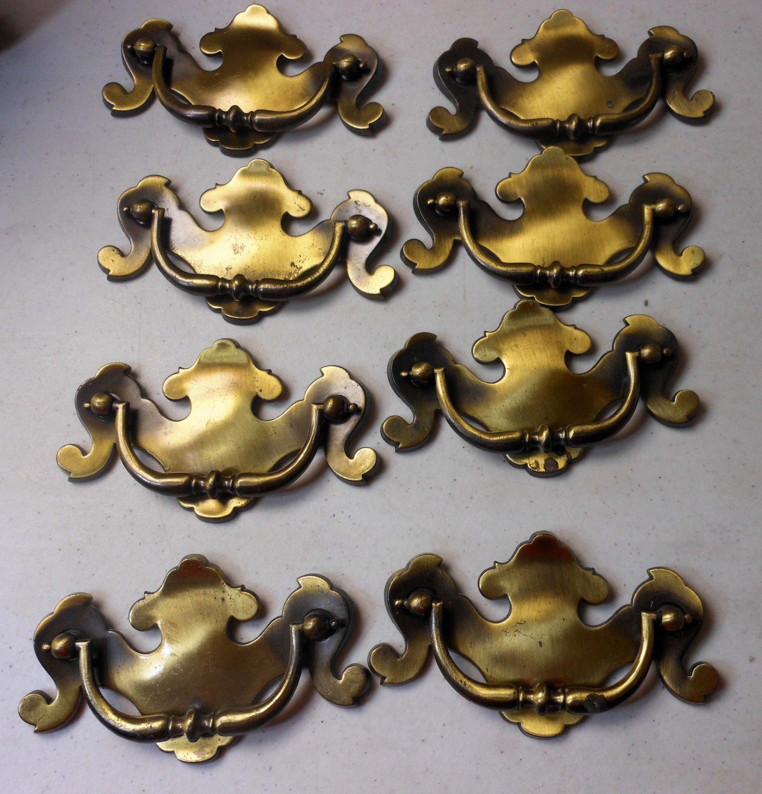 12 Vintage Brass Chippendale Batwing Bail Drawer Pull Handles