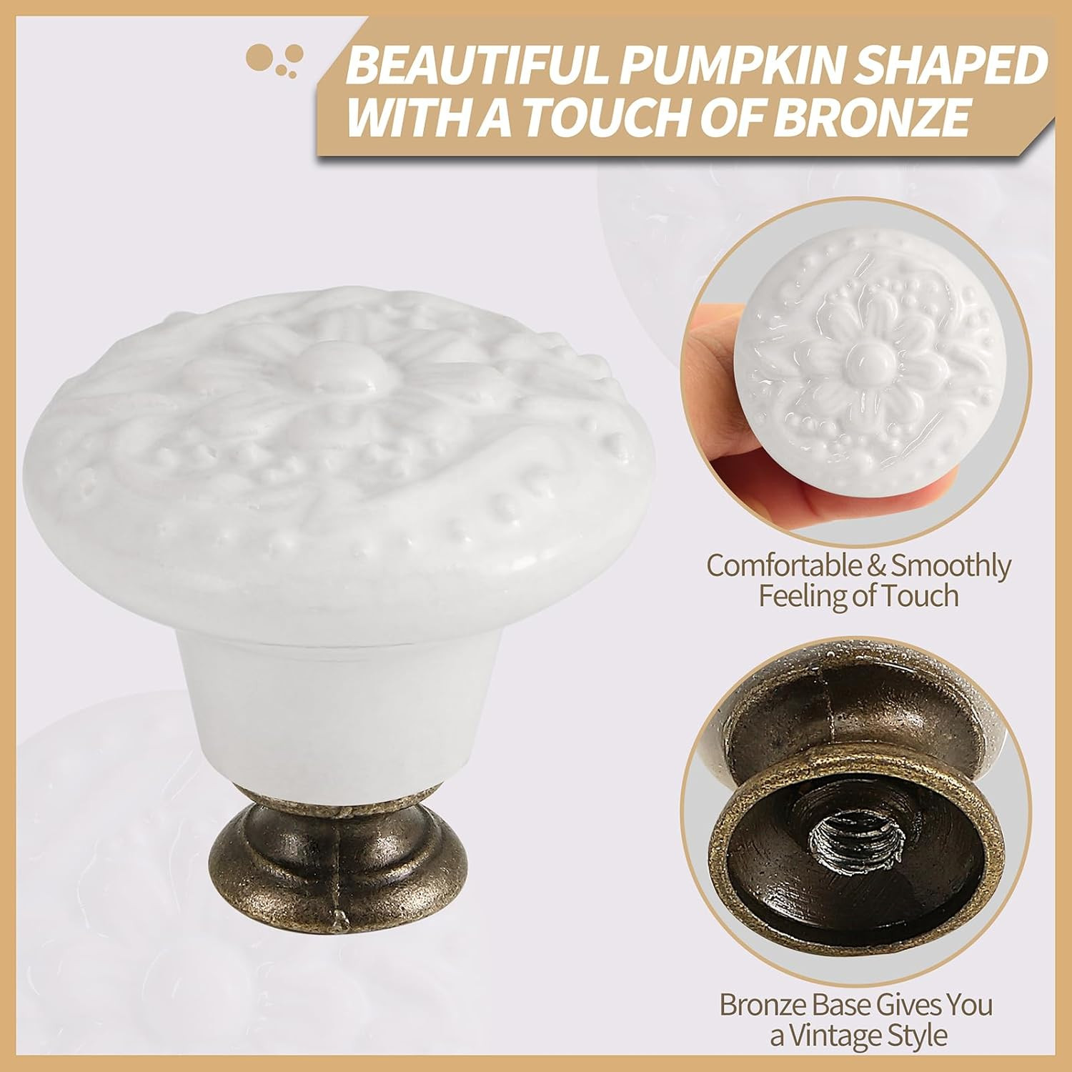 White Ceramic Knobs 10 Pack Flower Drawer Pulls Vintage Cabinet Knobs – Antique