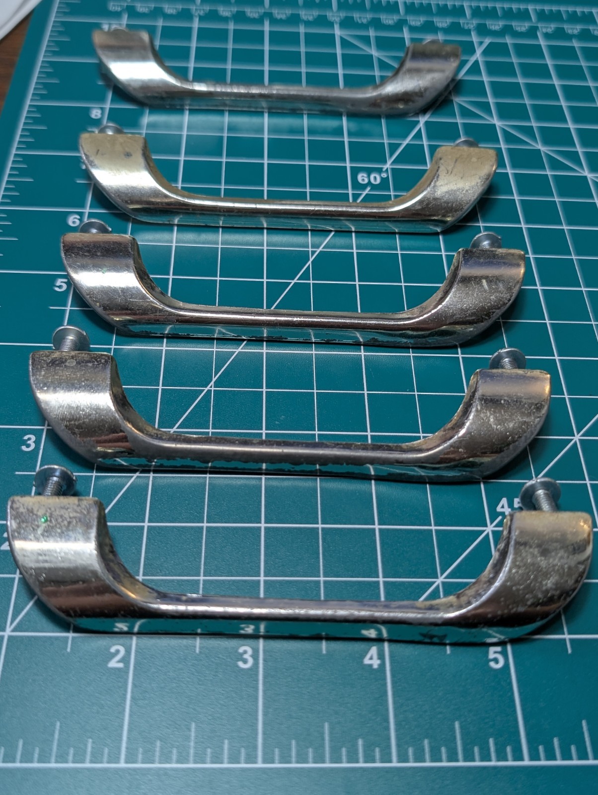 Lot of 5 Vintage Chrome Drawer Cabinet Pulls Handles Retro MCM Art Deco 4.75″