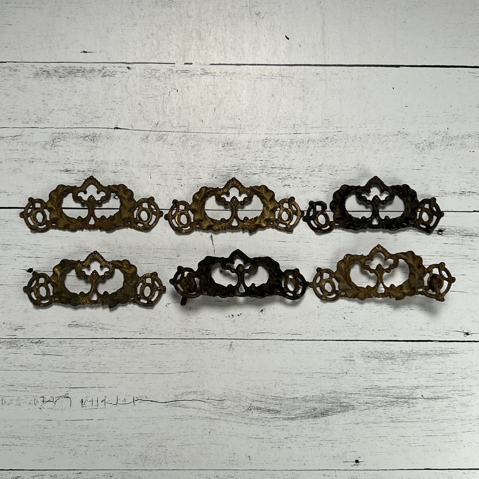 Antique Victorian Drawer Pull Backplates Lot 1890s Ornate Rococo French Prov