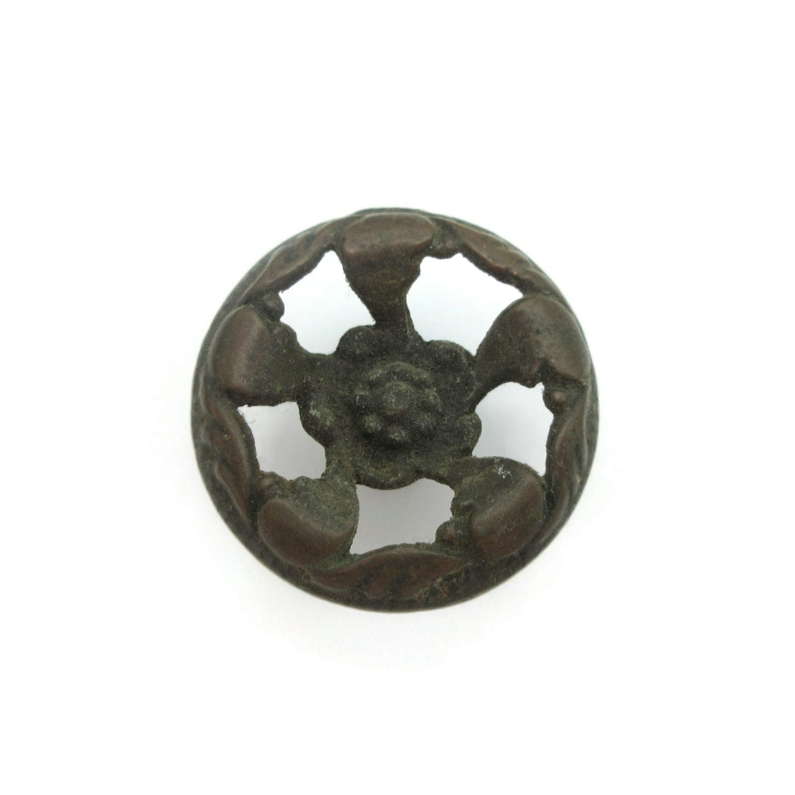 Vintage Ornate Drawer Knob almost 1.5″ Diameter Antique Brass Handle Round LR5