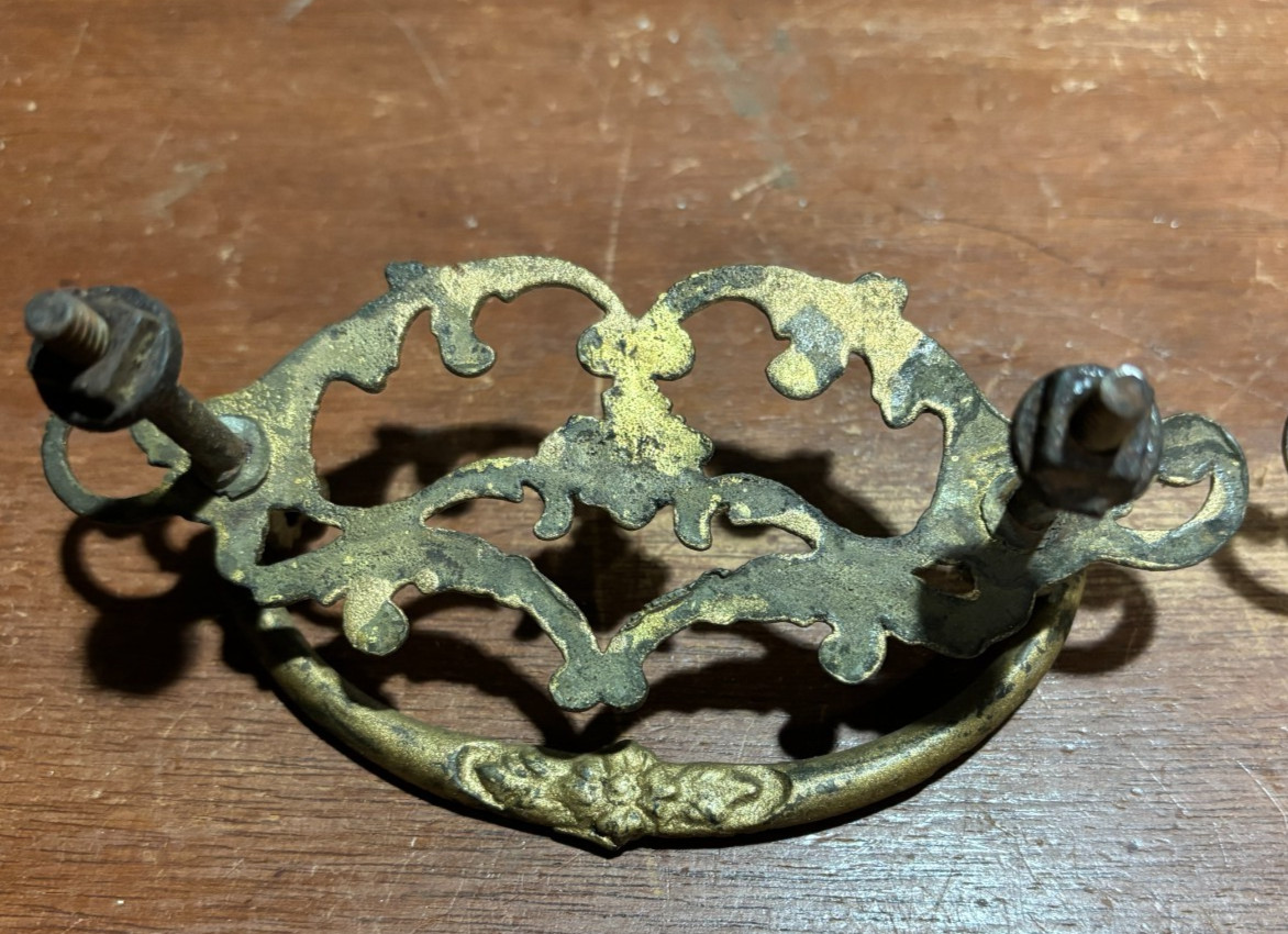 2 Vintage Antique Ornate Fancy Drop Bail Drawer Pulls & some parts. 3 inch CTC