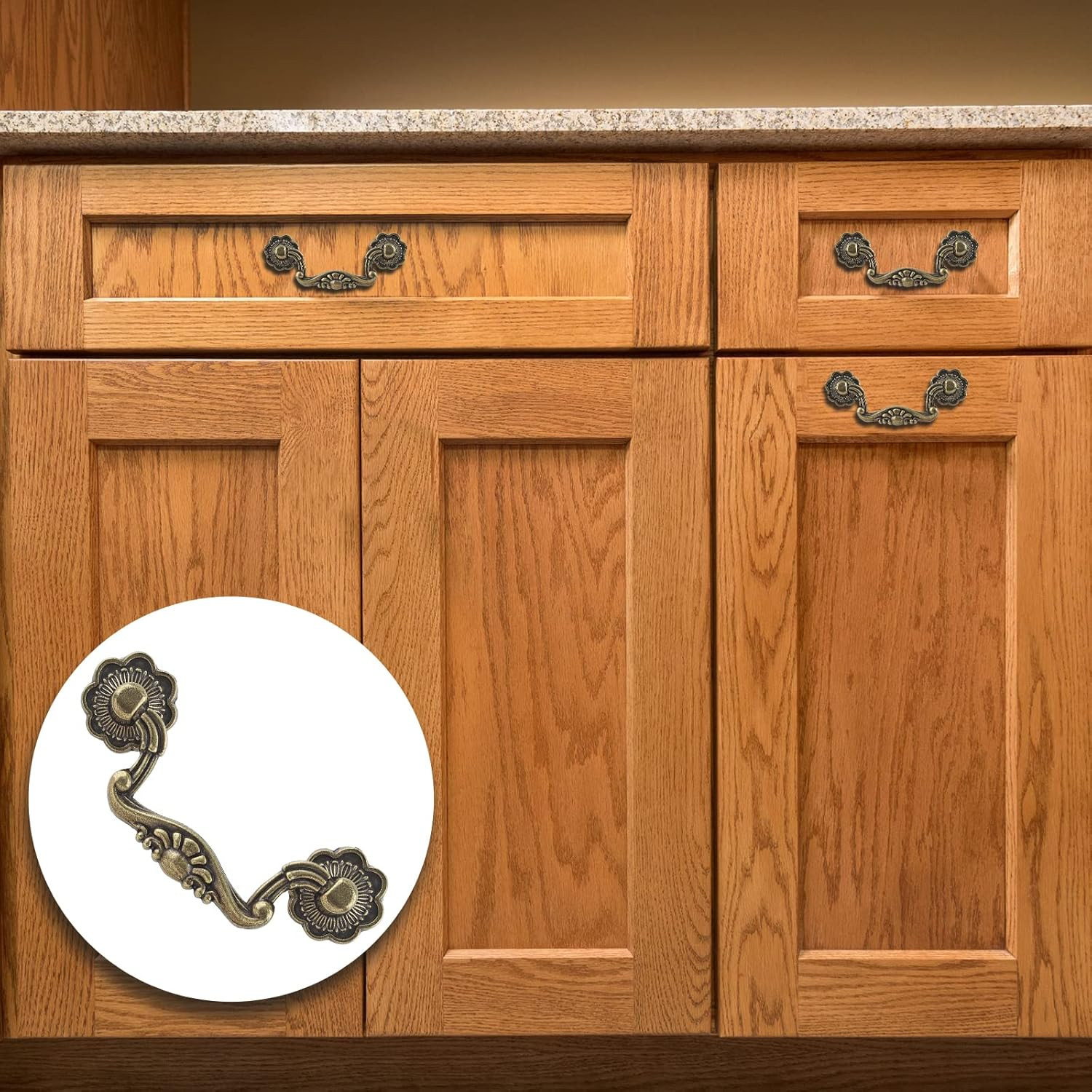 6pcs Antique Bronze Drop Bail Drawer Pull Handles 3 Inch Hole Spacing