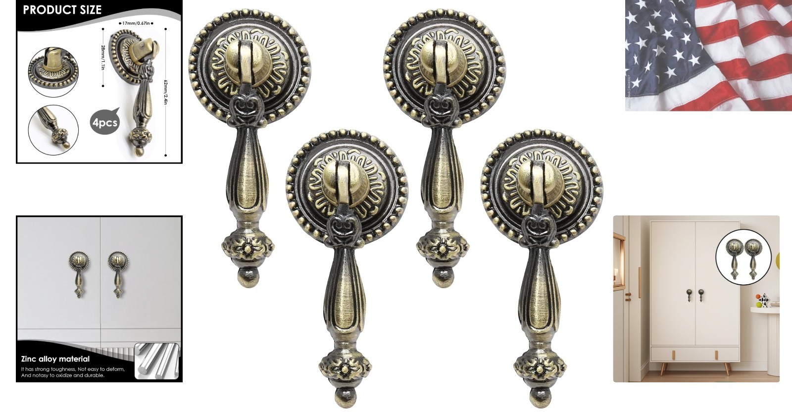 4 Pack Antique Bronze Cabinet Pull Handles – Vintage Tear Drop Drawer Knobs, …