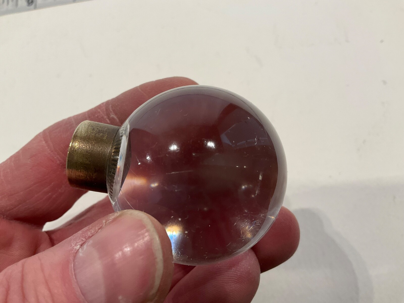 Vintage Round Glass Ball Drawer Pulls / Cabinet Knobs w/Brass Collar Backplate