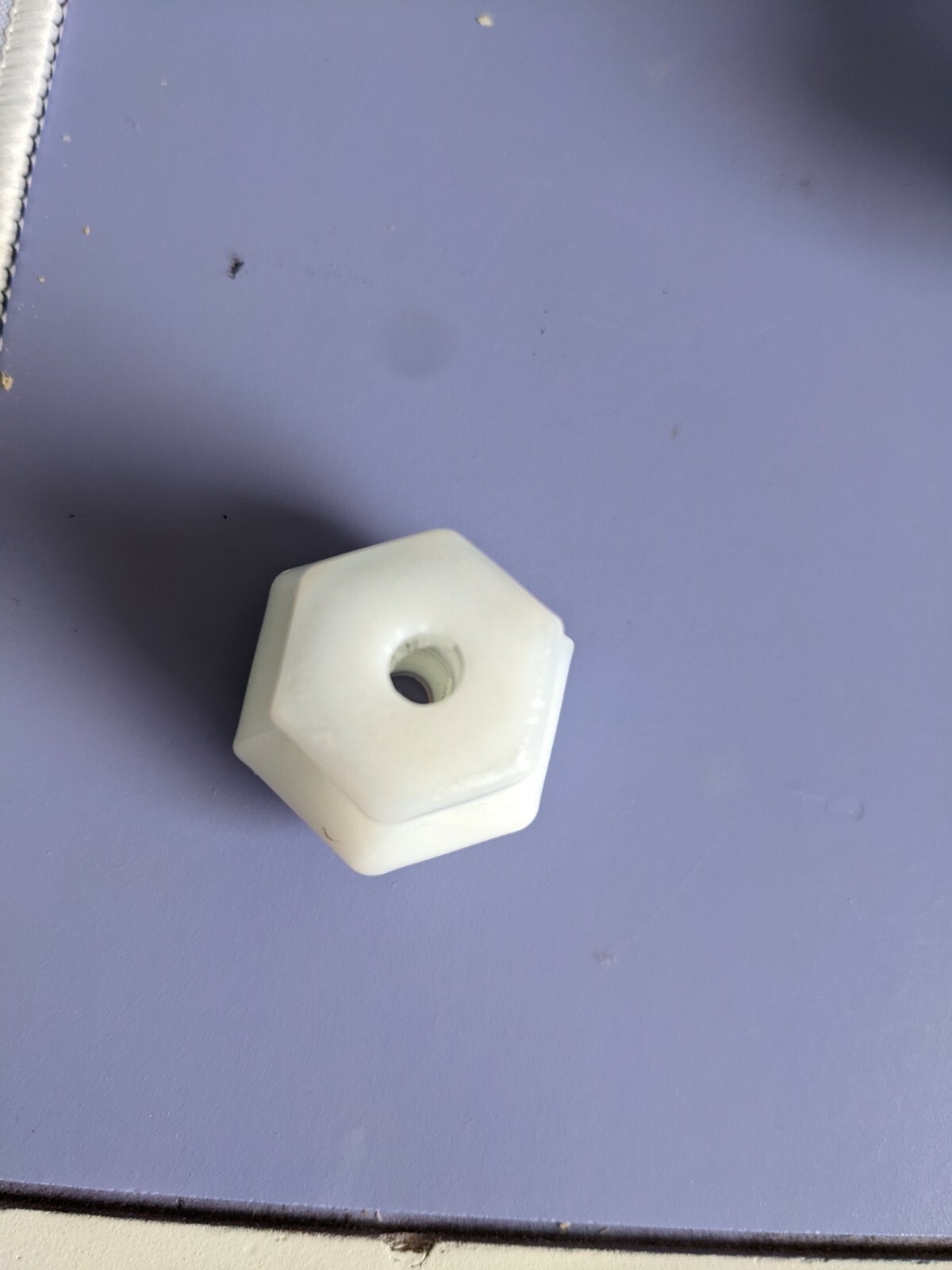 1920’s antique hexagon milk glass cabinet knob drawer pull 1 1/4”diameter