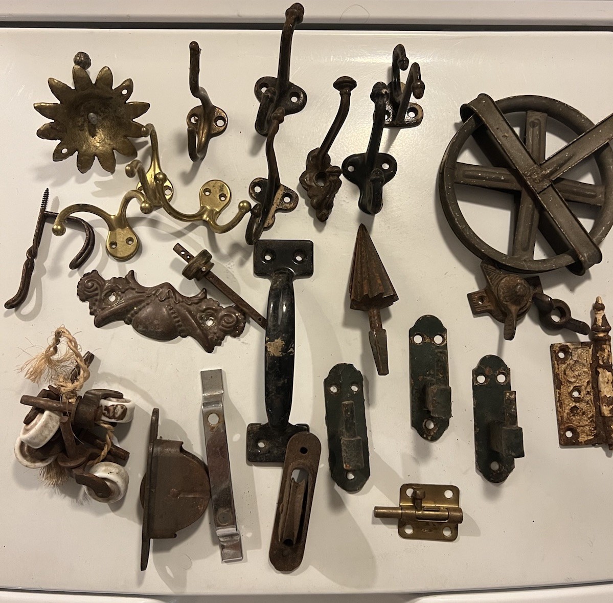 A collection Vintage Antique assorted Window Door hardware LOT 26 Pieces Hooks