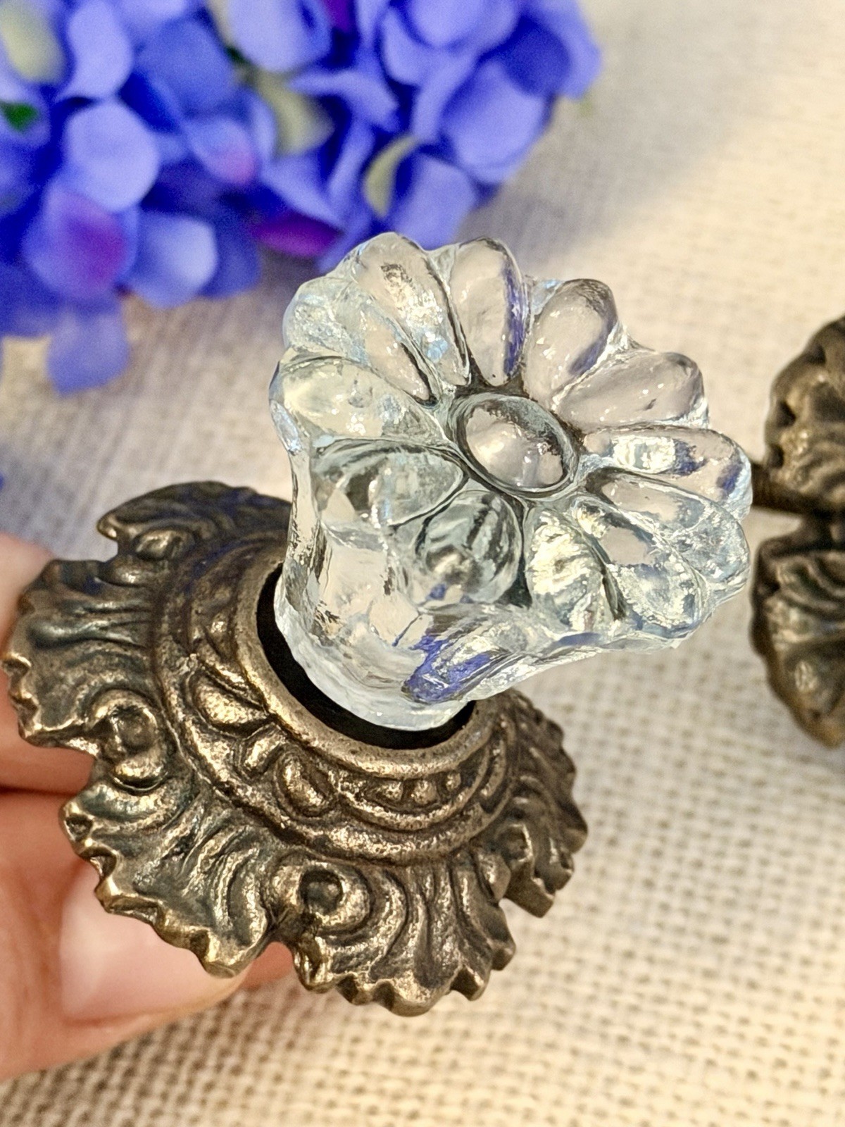 Antique Bronze w/Glass Drawer Pulls Hardware Handles Vintage Cabinet Door Knobs
