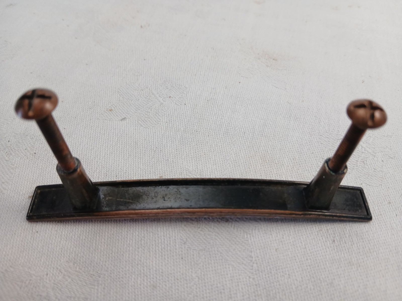 Vtg Set 2 Drawer Pull Handle + Knob Copper Enamel Asian Greek 3″ Centers MCM