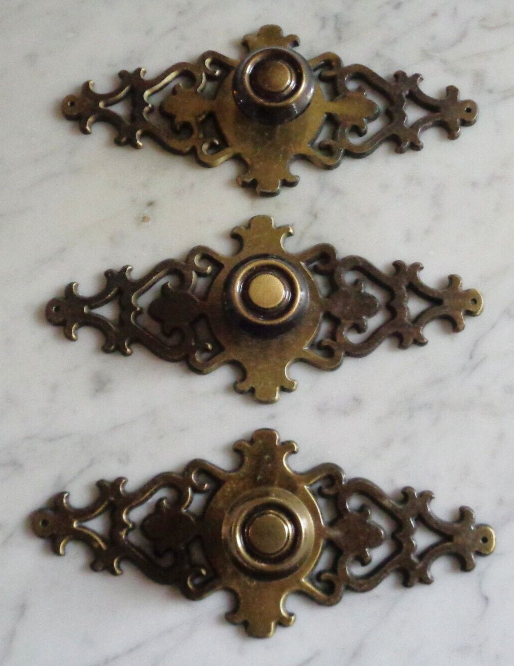 3 Vintage Brass Knob 728 & Brass Back Plate Amerock 1967 Door Drawer Pulls